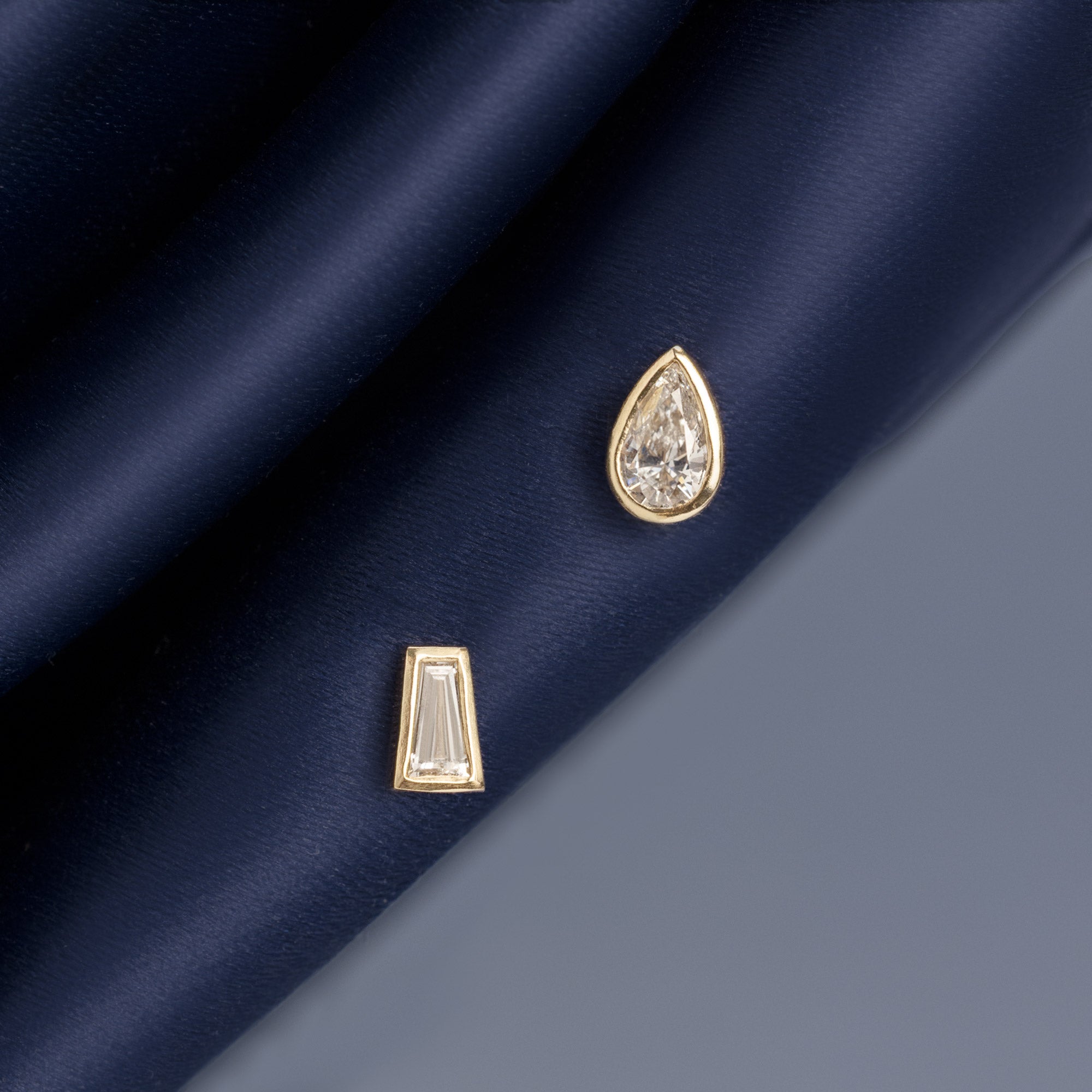 Alexis Russell  Earrings 'It Girl' Baguette + Pear Diamond Stud Earrings | Yellow Gold