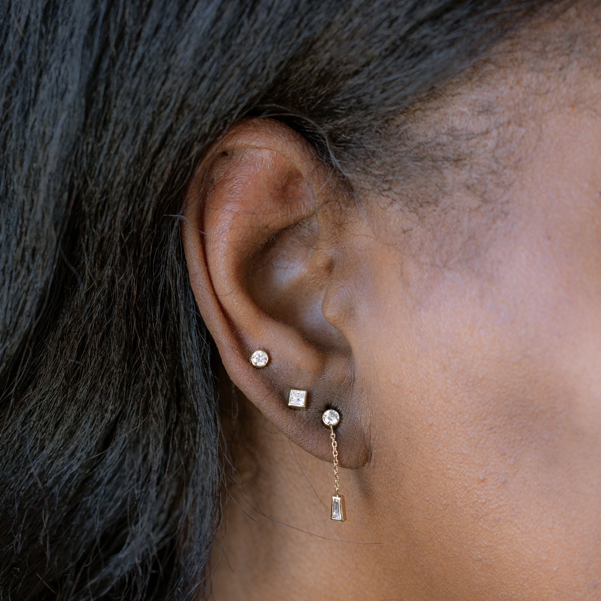 Alexis Russell  Earrings 'It Girl' Round + Geometric Diamond Stud Earrings | Yellow Gold