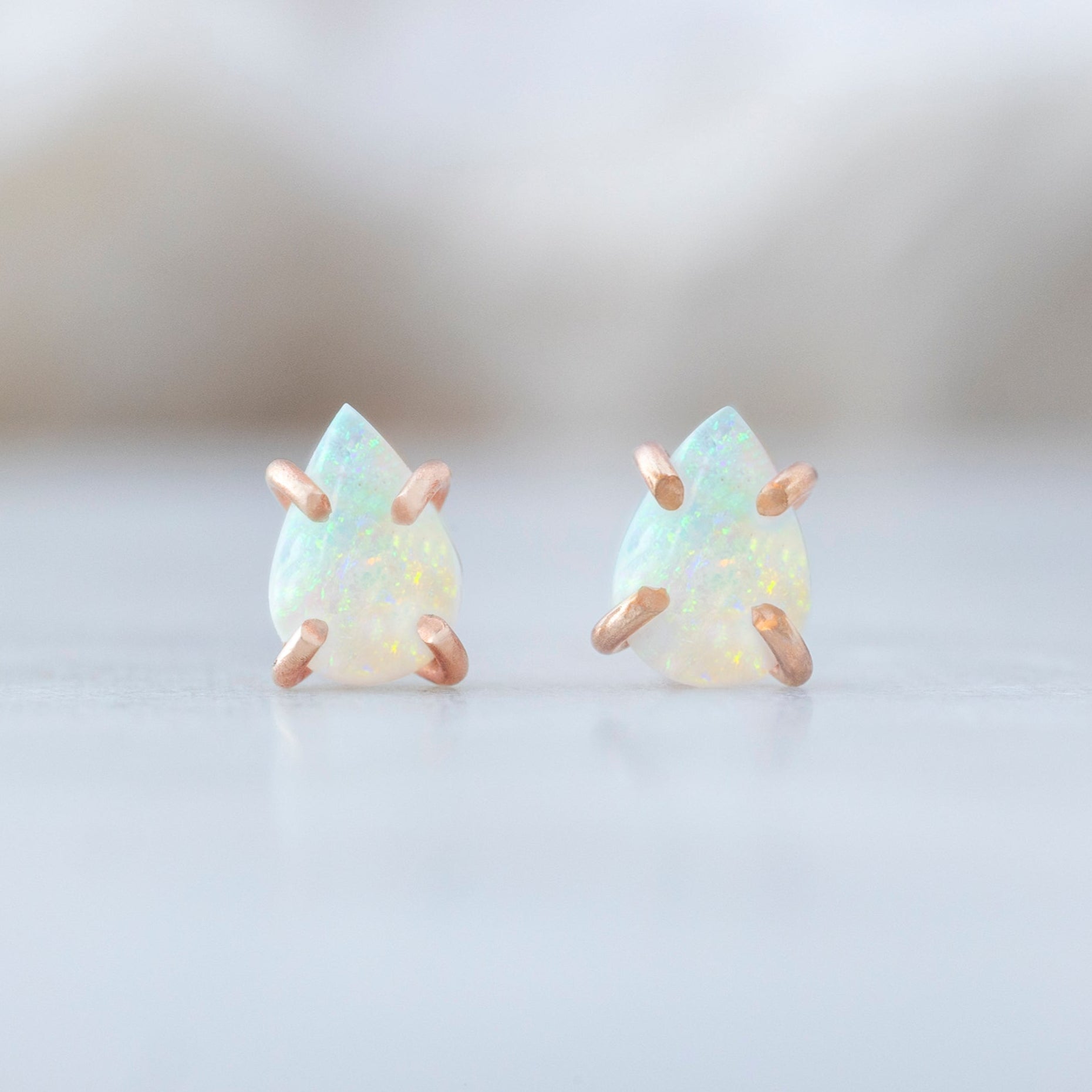 Alexis Russell Earrings The Opal Teardrop Stud Earrings | Rose Gold