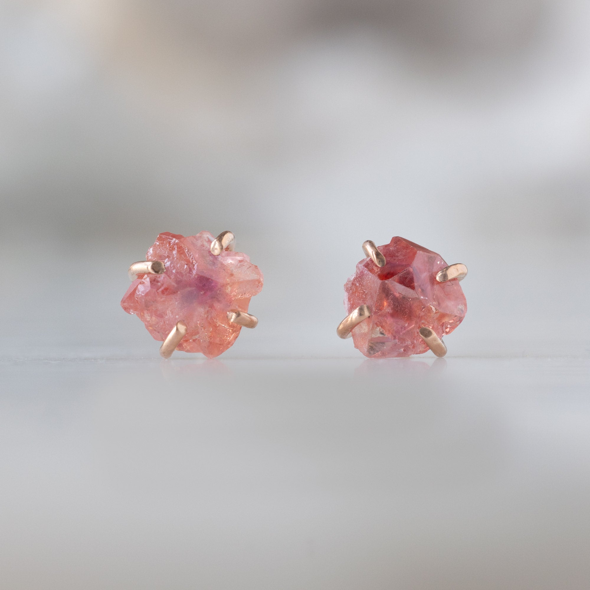 Alexis Russell Earrings The Raw Padparadscha Sapphire Gemstone Stud Earrings | Yellow, Rose or Sterling Silver