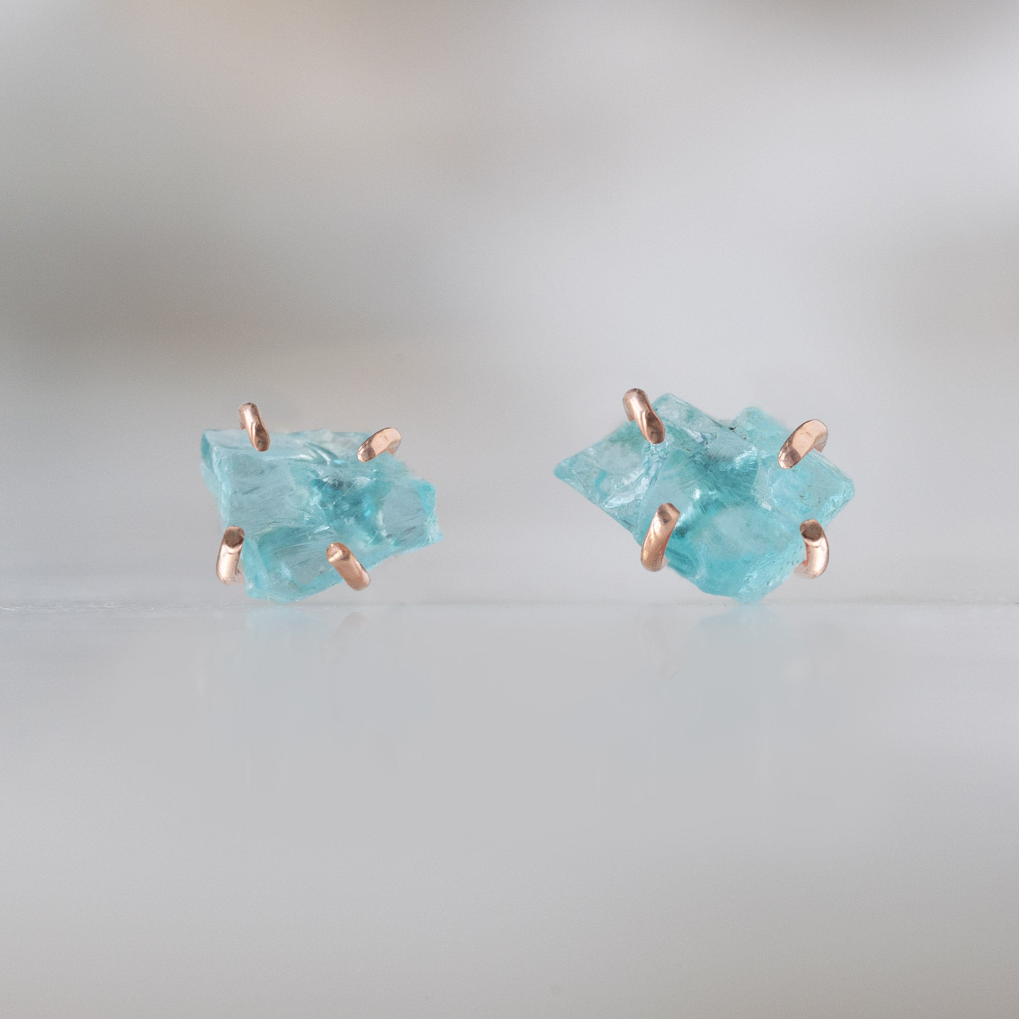 Alexis Russell Earrings The Raw Aquamarine Gemstone Stud Earrings | Rose Gold