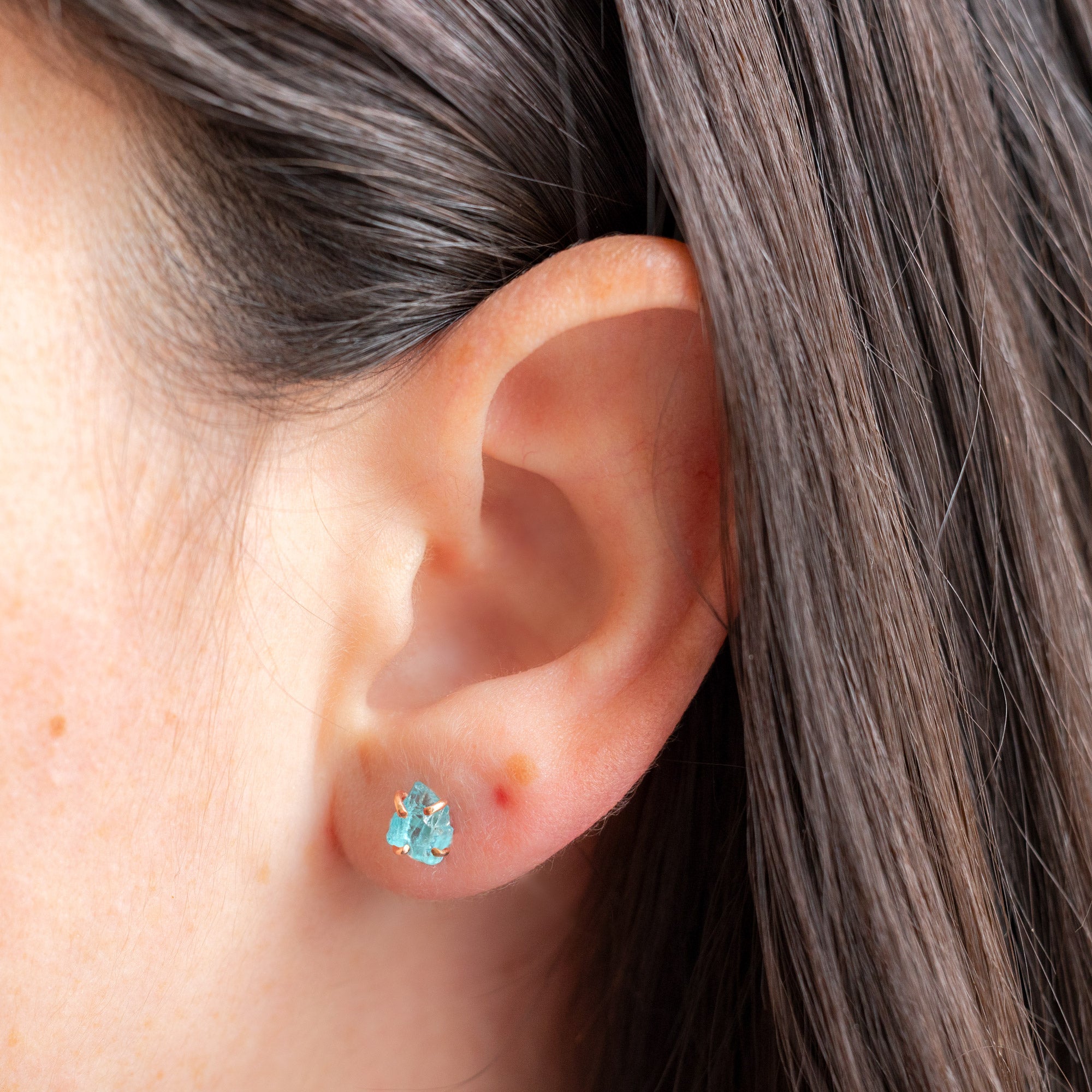 Alexis Russell Earrings The Raw Aquamarine Gemstone Stud Earrings | Rose Gold