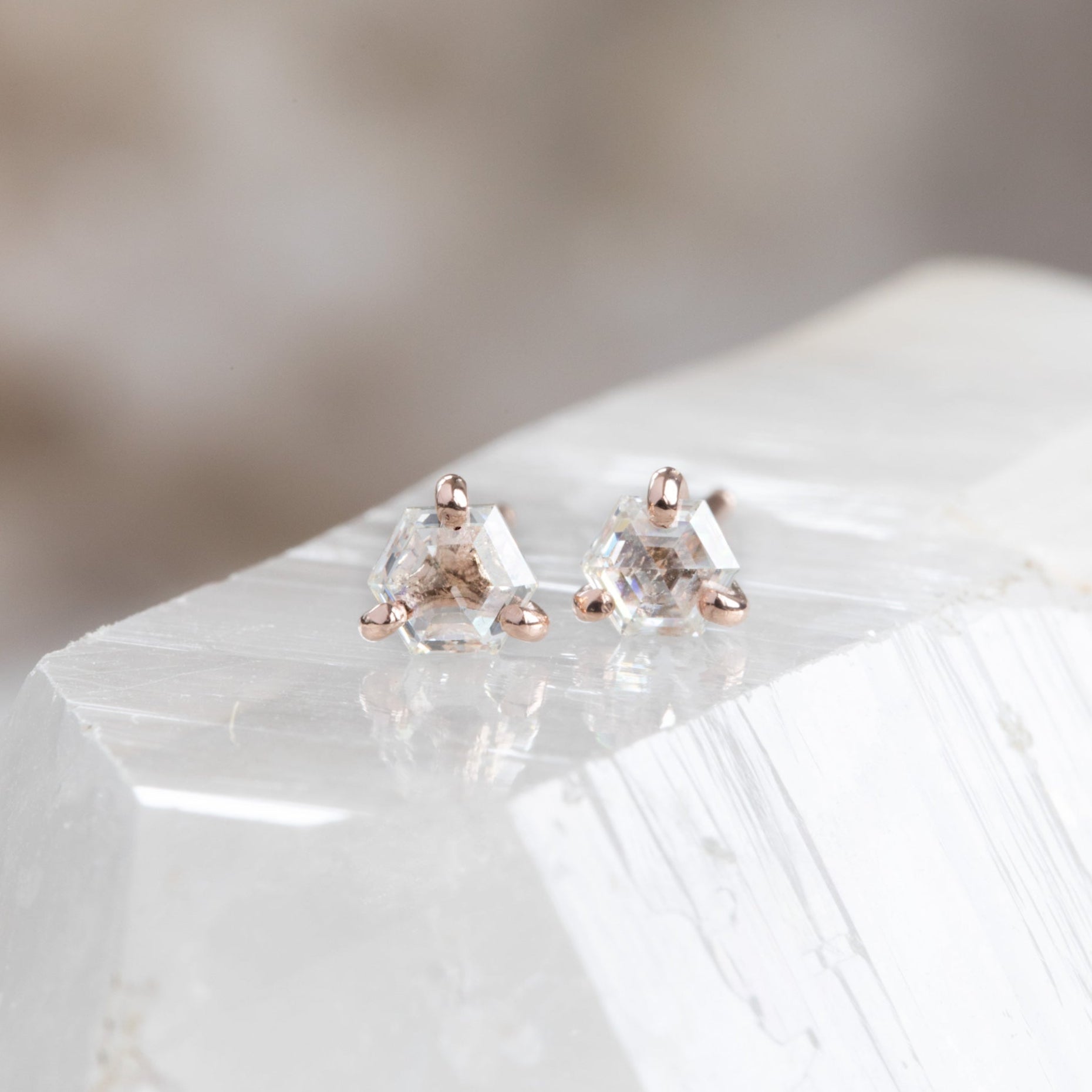 Alexis Russell Earrings The Teensy White Diamond Hexagon Stud Earrings | Yellow, Rose or White Gold