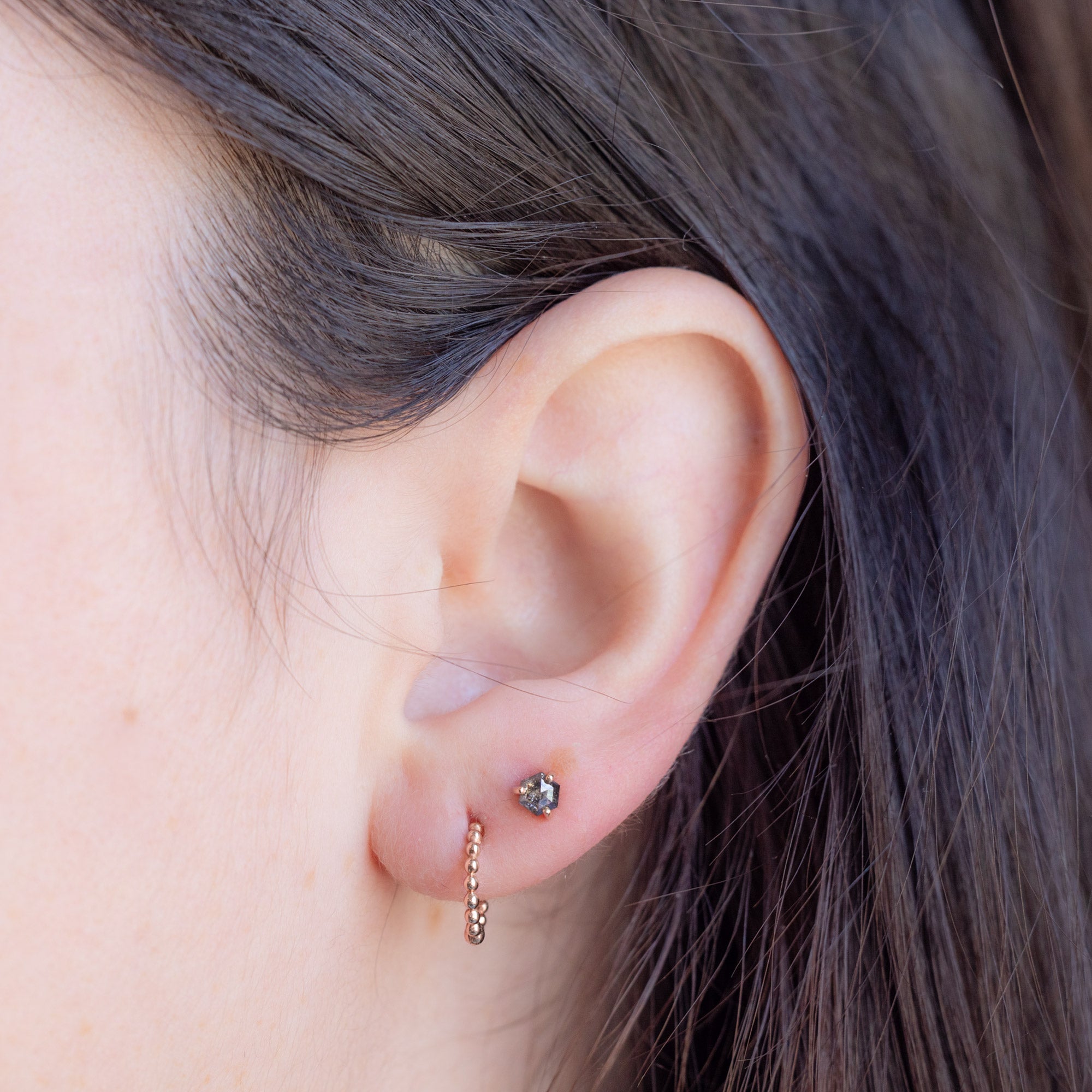 Alexis Russell Earrings The Teensy Black Diamond Hexagon Stud Earrings | Yellow, Rose or White Gold