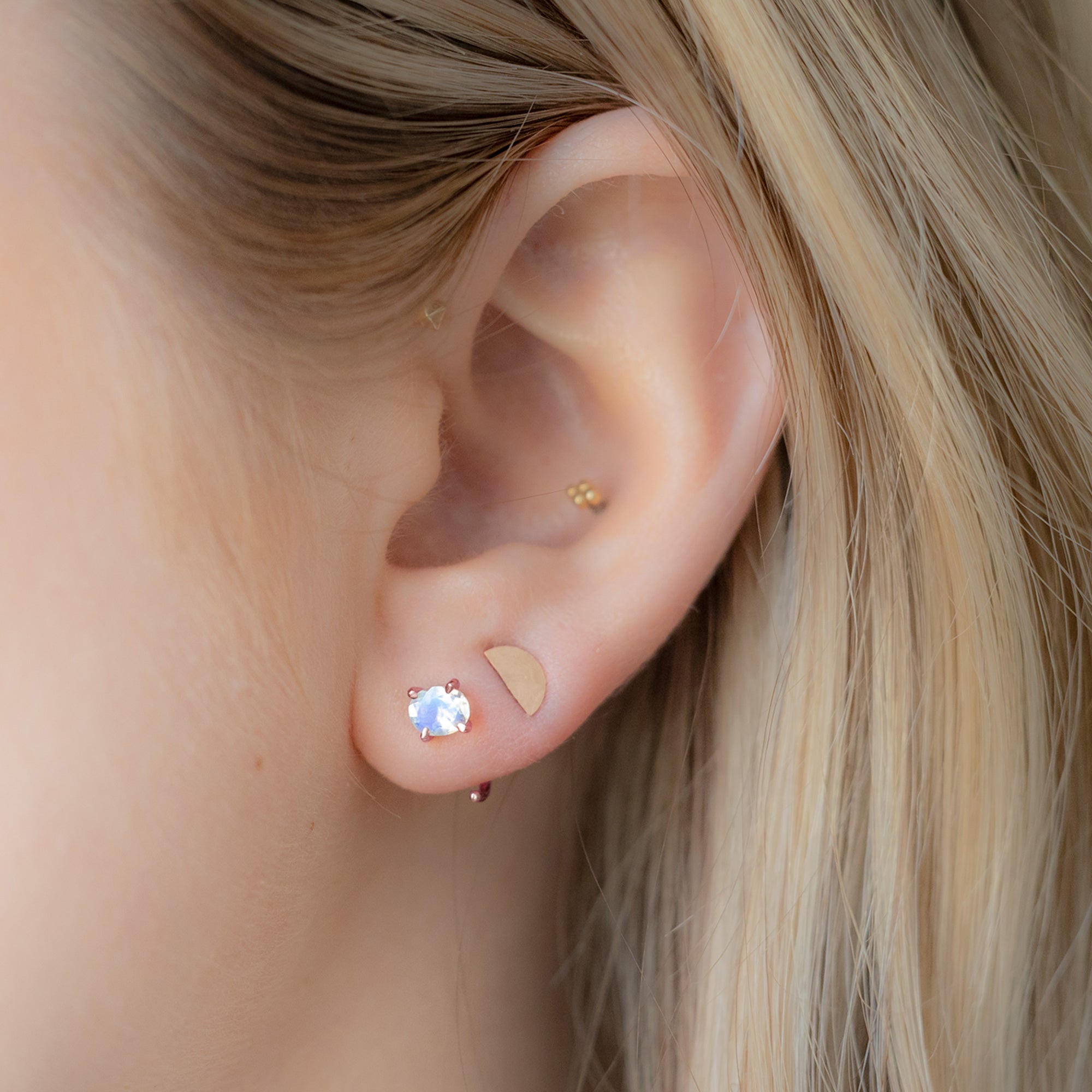 Alexis Russell Earrings The Rainbow Moonstone Huggie Stud Earrings | Yellow, Rose or Sterling Silver