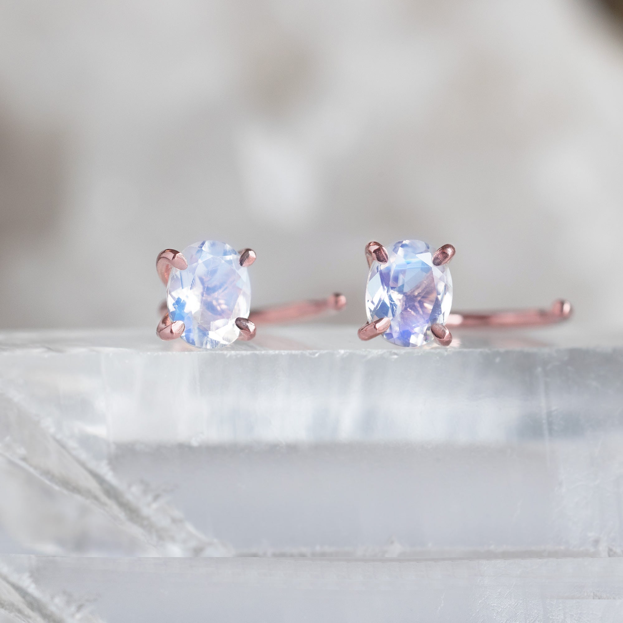 Alexis Russell Earrings The Rainbow Moonstone Huggie Stud Earrings | Yellow, Rose or Sterling Silver
