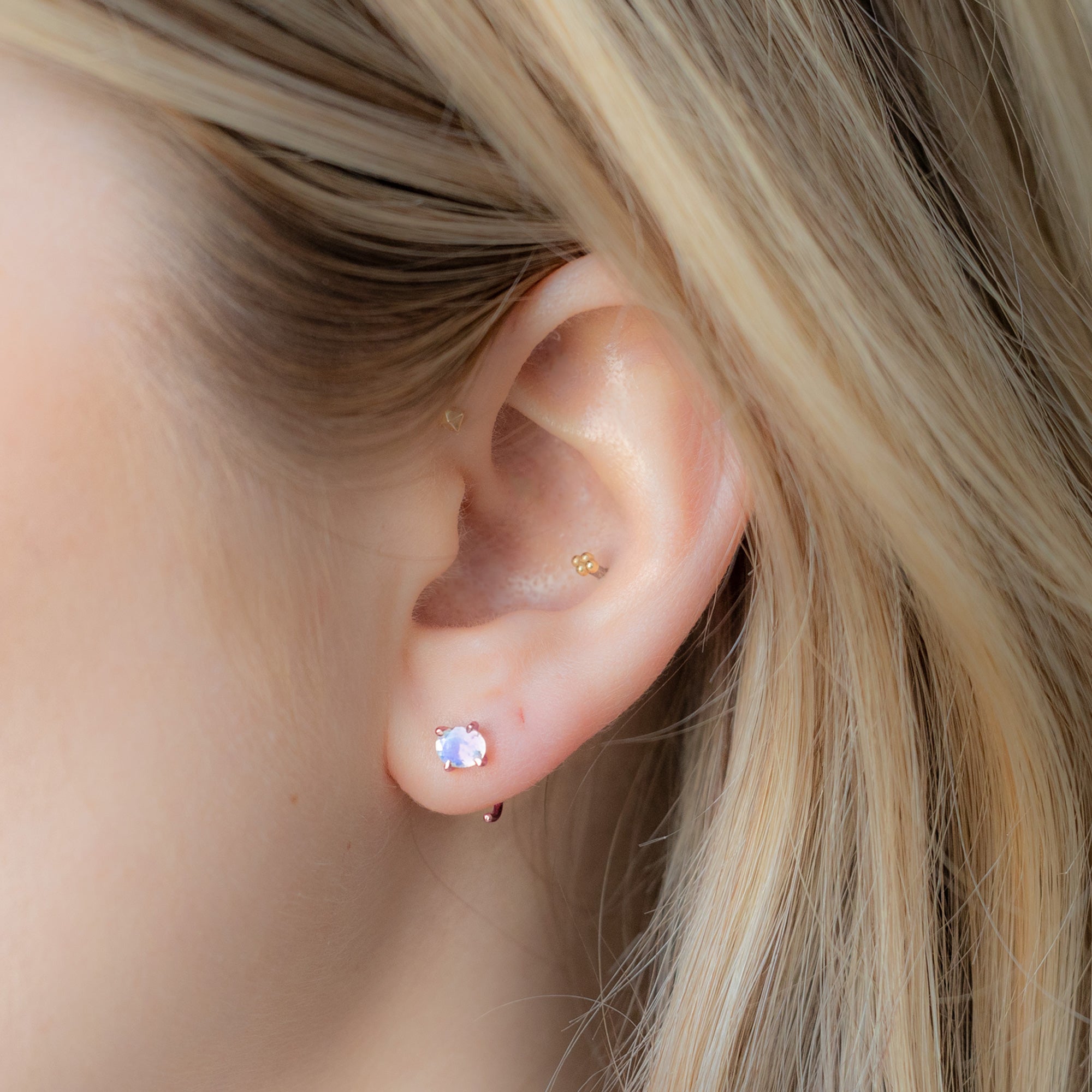 Alexis Russell Earrings The Rainbow Moonstone Huggie Stud Earrings | Yellow, Rose or Sterling Silver
