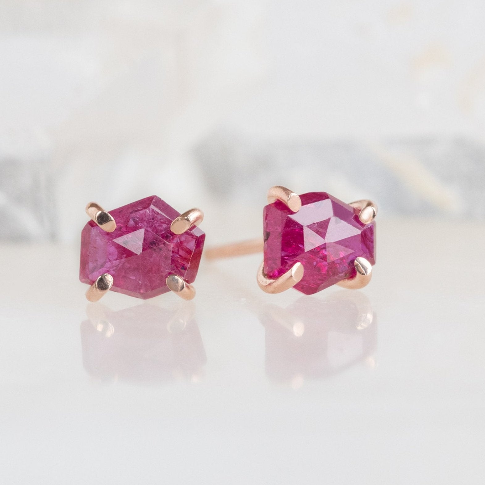 Alexis Russell Earrings The Hexagon Ruby Stud Earrings | Yellow, Rose or Sterling Silver