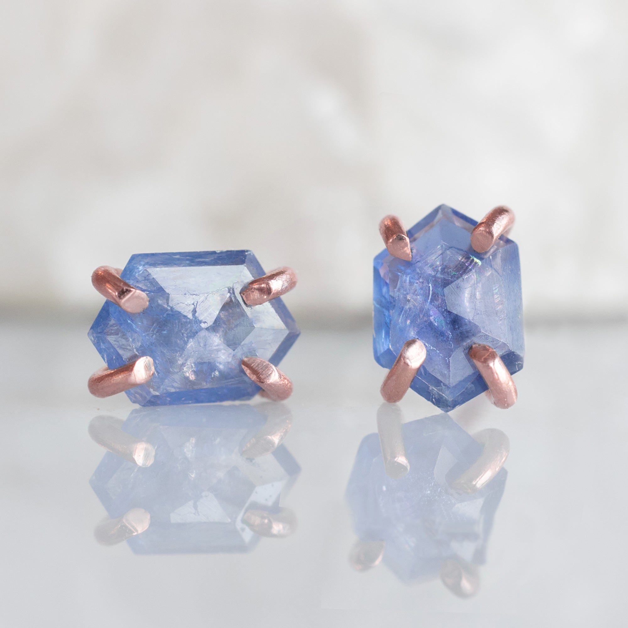 Alexis Russell Earrings The Hexagon Blue Sapphire Stud Earrings | Rose Gold