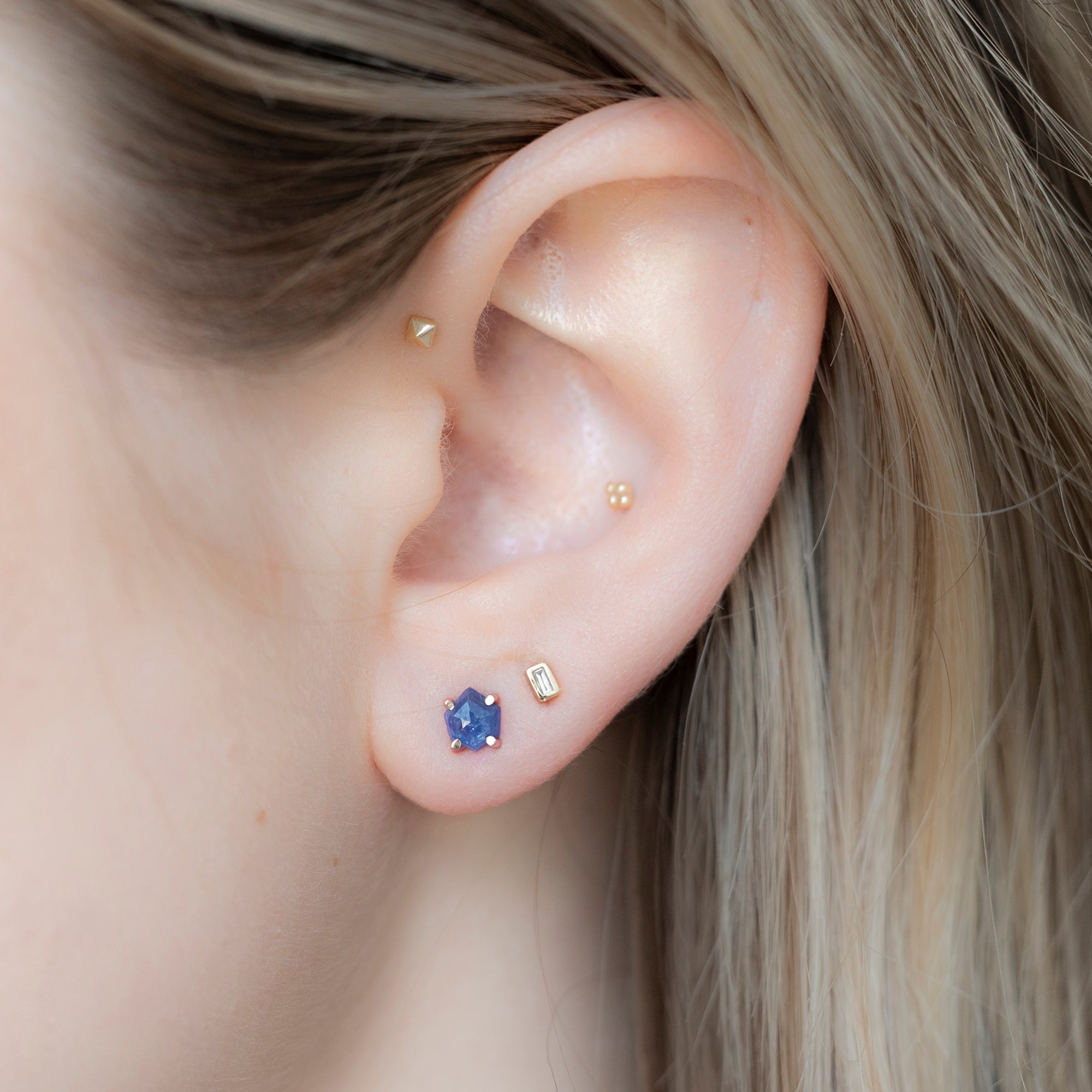 Alexis Russell Earrings The Hexagon Blue Sapphire Stud Earrings | Rose Gold