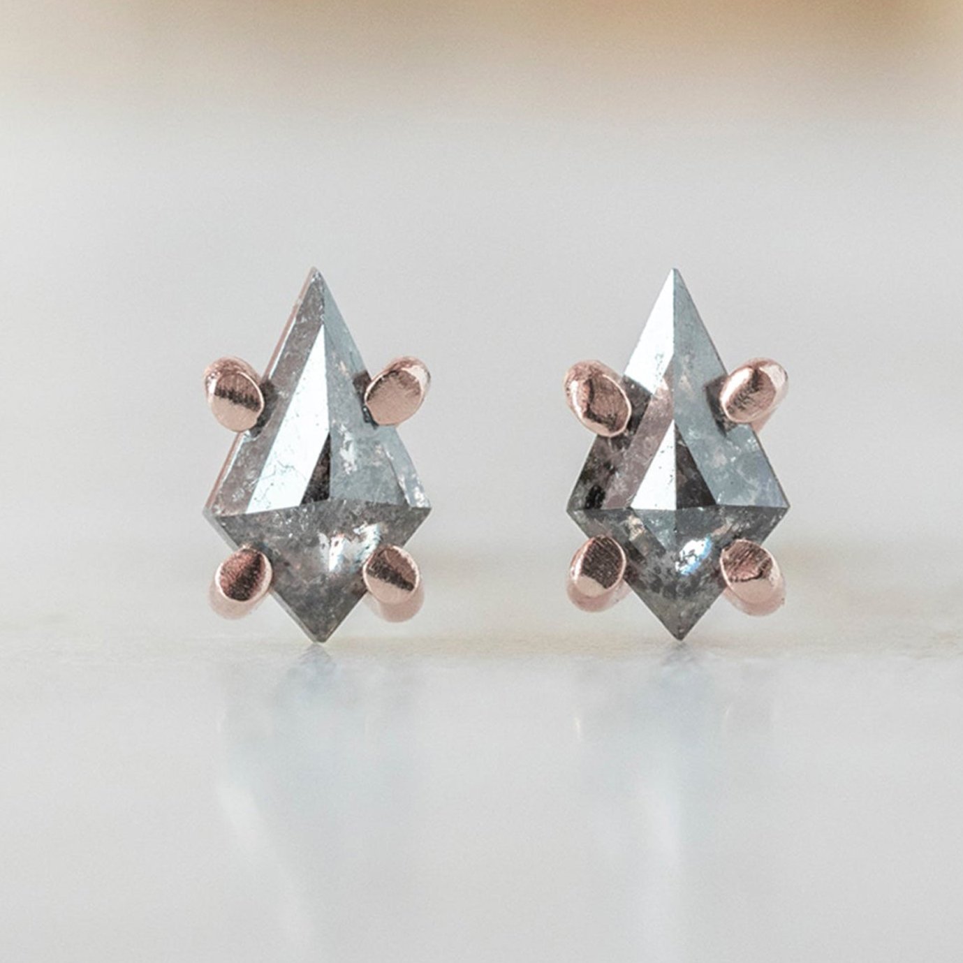 Alexis Russell Earrings The Geometric Salt and Pepper Diamond Kite Stud Earrings | Yellow, Rose or White Gold