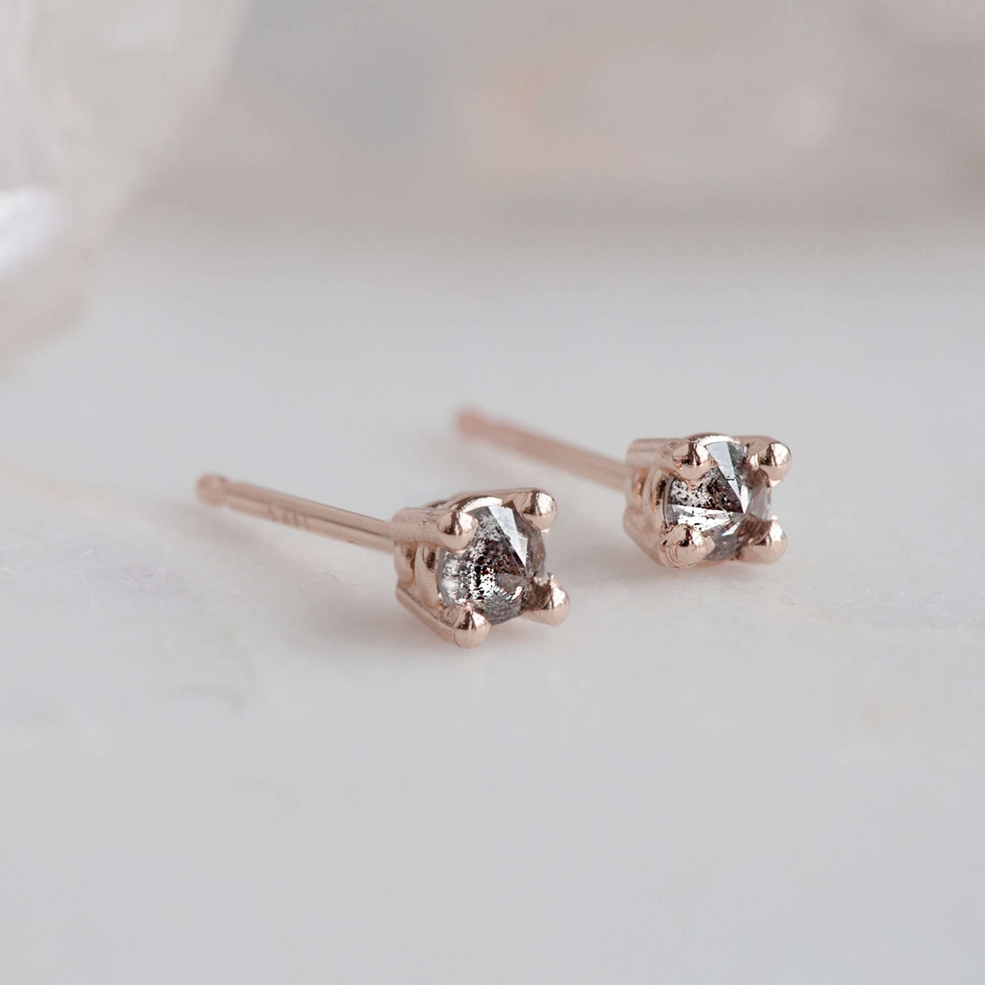 Alexis Russell Earrings The Inverted Salt and Pepper Diamond Stud Earrings | Rose Gold