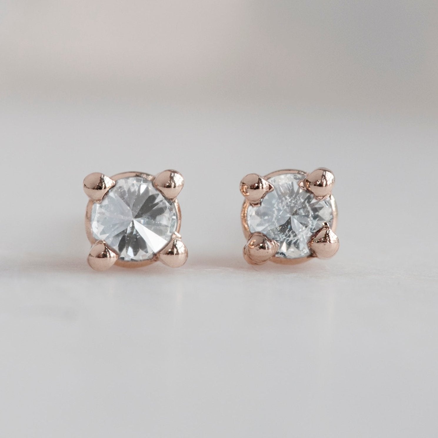 Alexis Russell Earrings The Inverted White Diamond Stud Earrings | Rose Gold