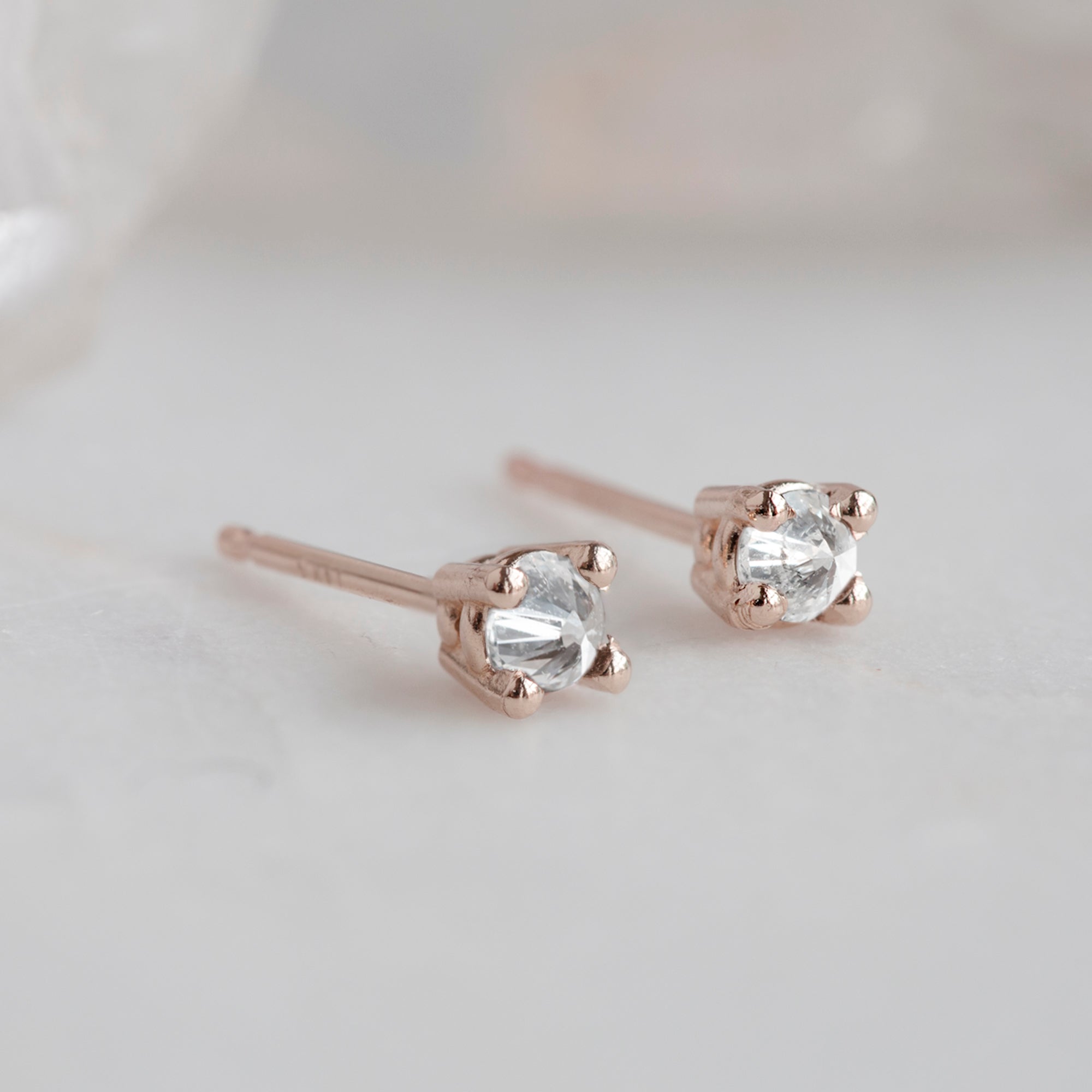 Alexis Russell Earrings The Inverted White Diamond Stud Earrings | Rose Gold