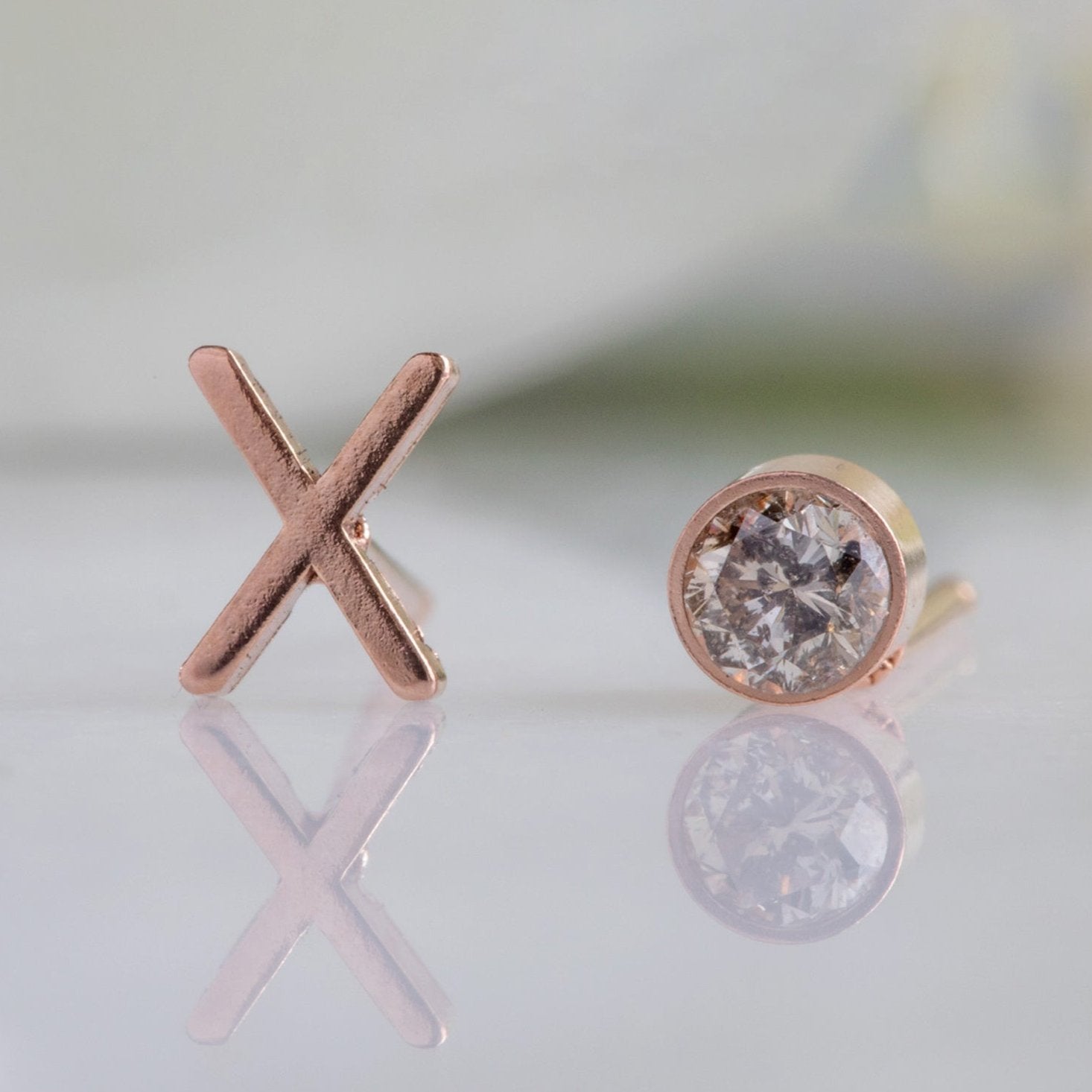 Alexis Russell Earrings The XO' Salt and Pepper Diamond Stud Earrings | Yellow, Rose, White or Sterling Silver