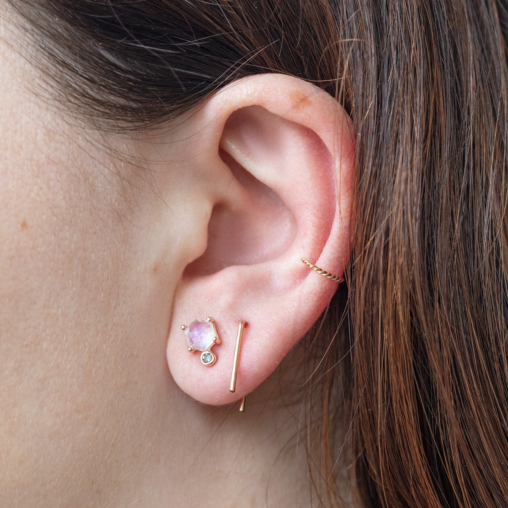 Alexis Russell Earrings The Hexagon Moonstone + Diamond Stud Earrings | Yellow, Rose or White Gold