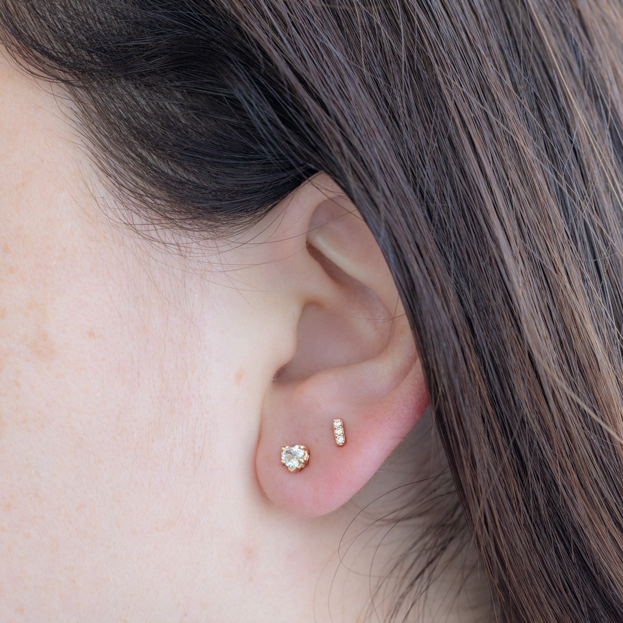 Alexis Russell Earrings The Teensy White Diamond Bar Studs | Yellow, Rose or White Gold