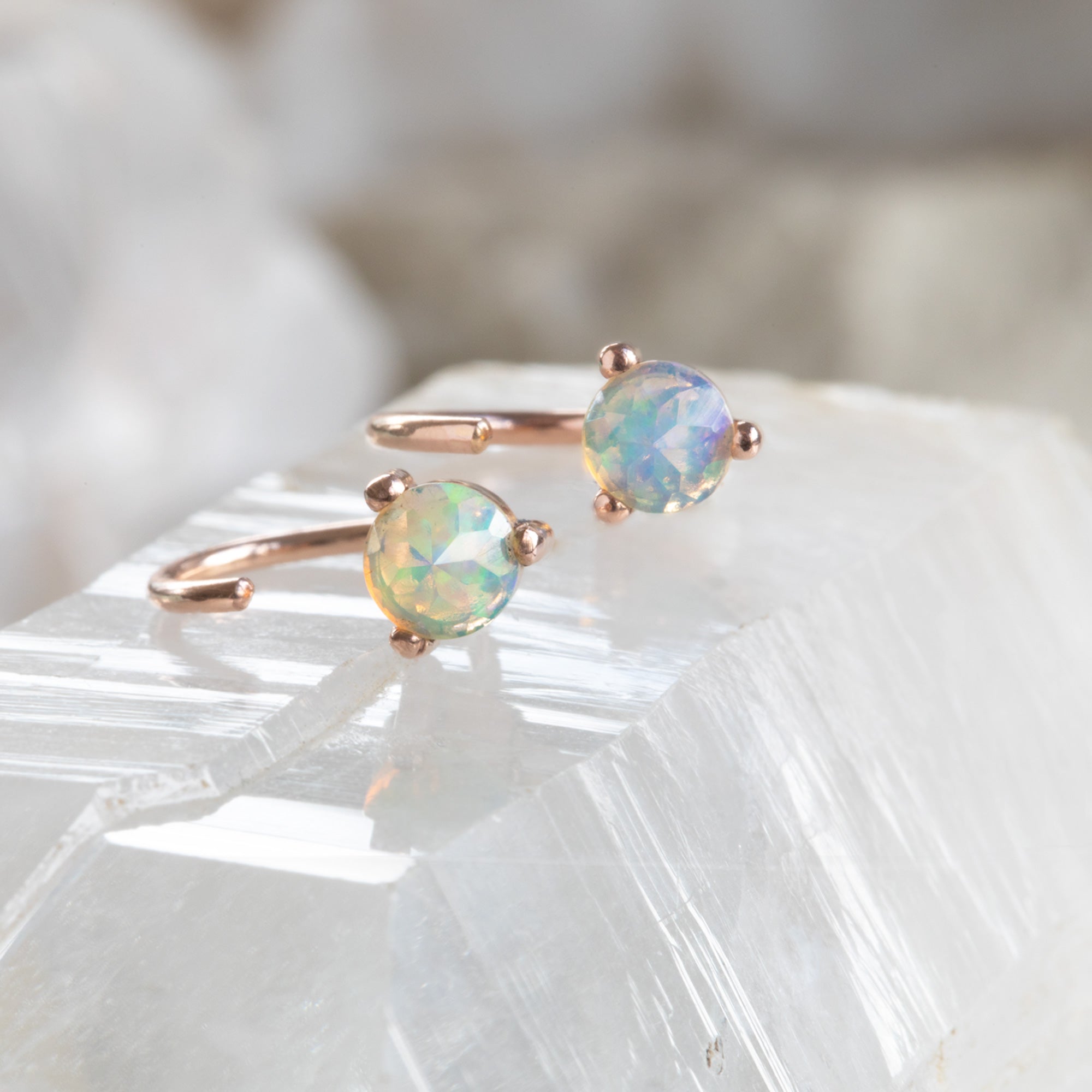 Alexis Russell Earrings The Opal Huggie Stud Earrings | Yellow, Rose or White Gold