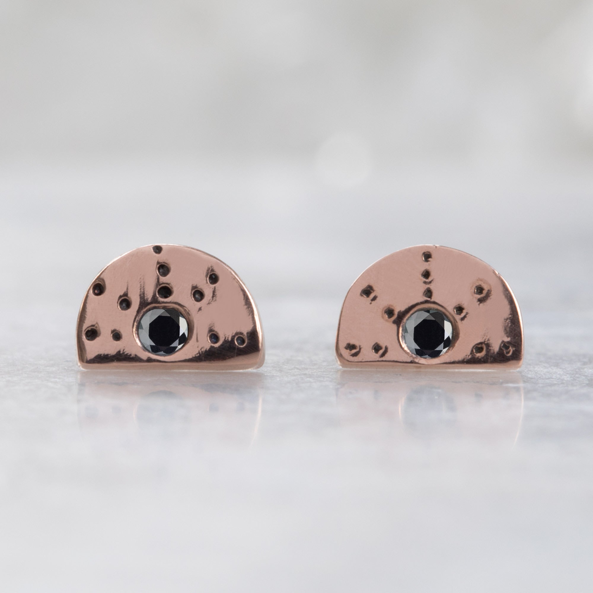 Alexis Russell Earrings The Half Moon Black Diamond Stardust Stud Earrings | Yellow, Rose or Sterling Silver