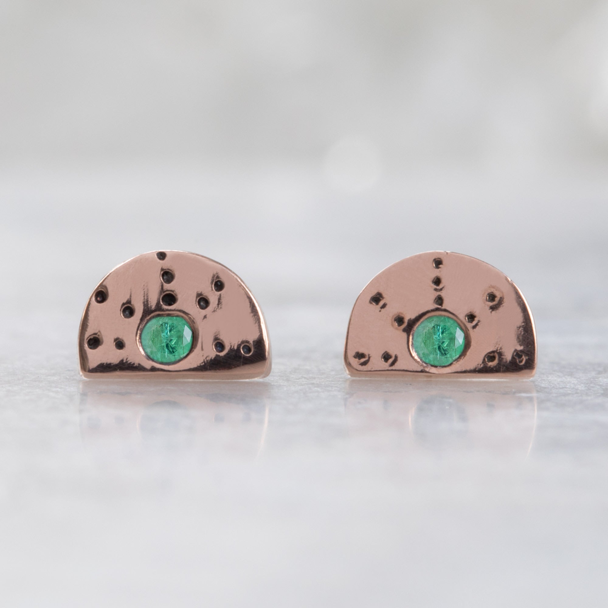 Alexis Russell Earrings The Half Moon Emerald Stardust Stud Earrings | Yellow, Rose or Sterling Silver