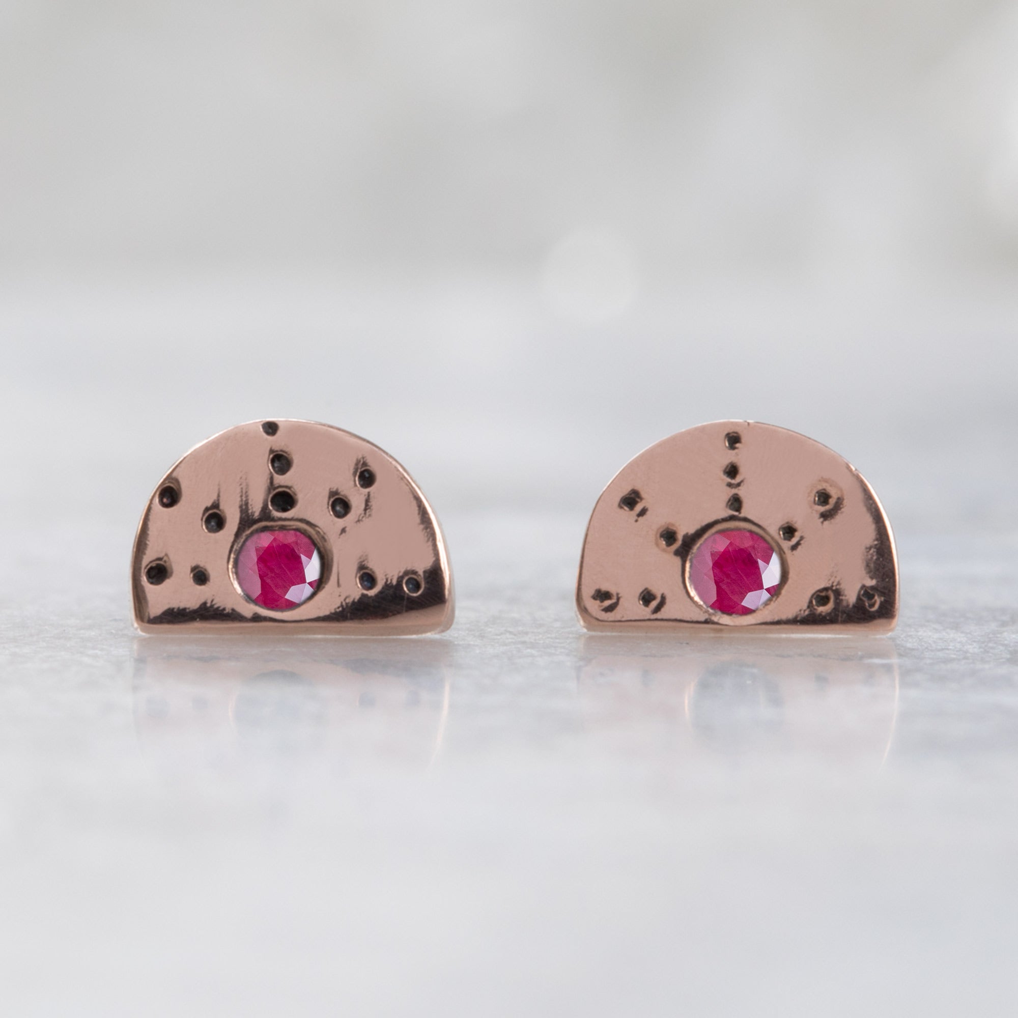 Alexis Russell Earrings The Half Moon Ruby Stardust Stud Earrings | Yellow, Rose or Sterling Silver