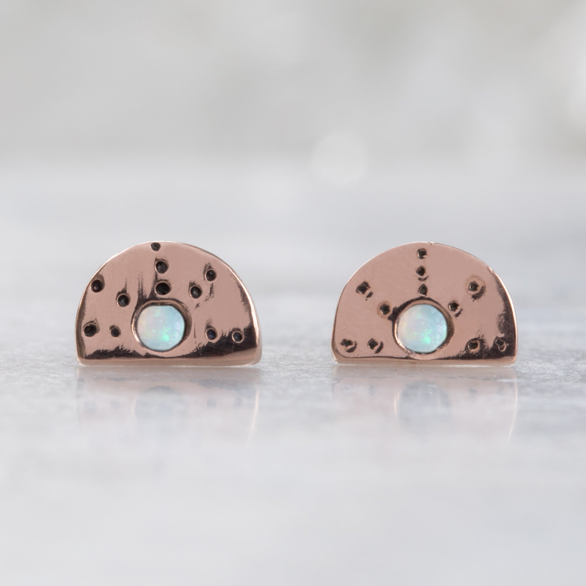 Alexis Russell Earrings The Half Moon Opal Stardust Stud Earrings | Yellow, Rose or Sterling Silver