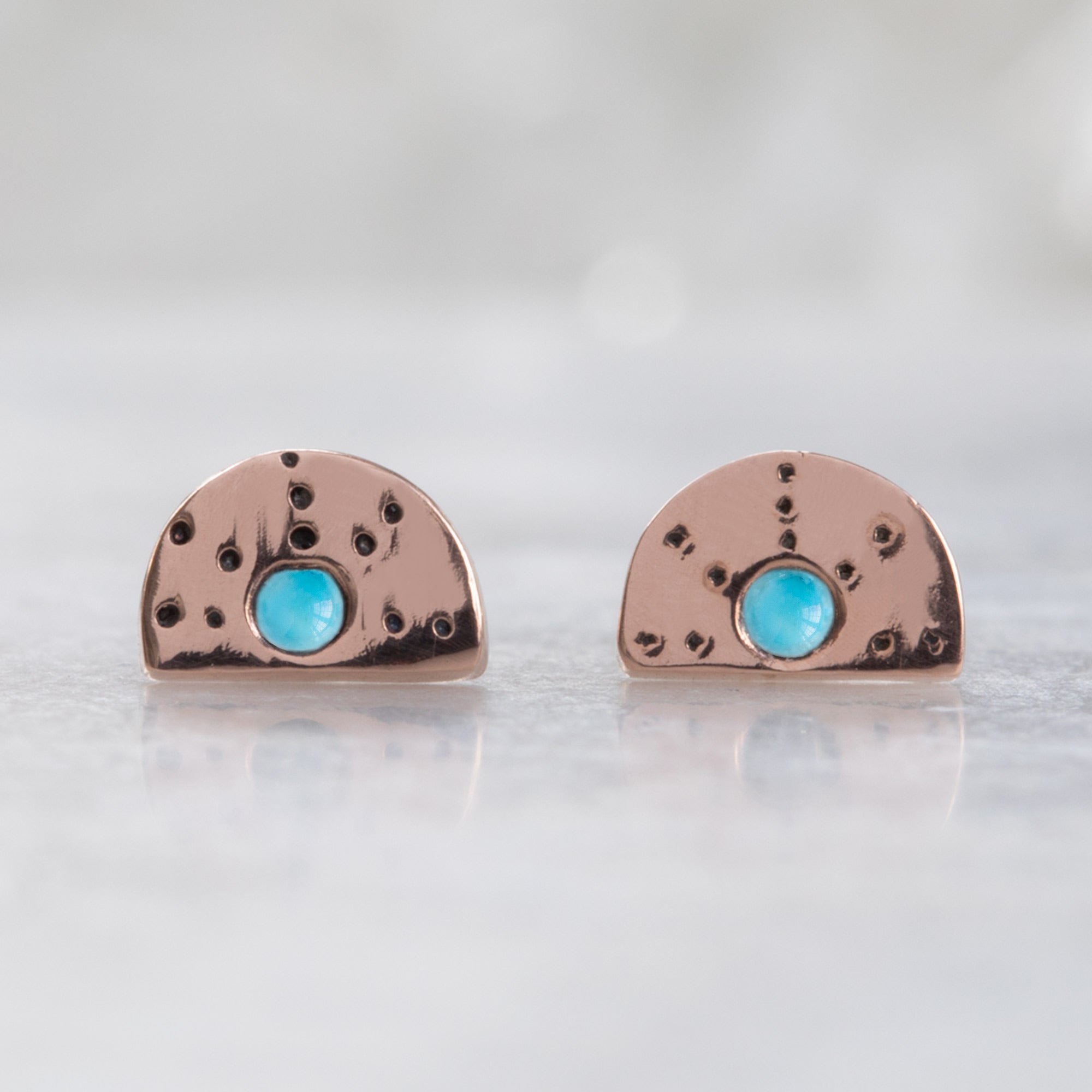Alexis Russell Earrings The Half Moon Turquoise Stardust Stud Earrings | Yellow, Rose or Sterling Silver