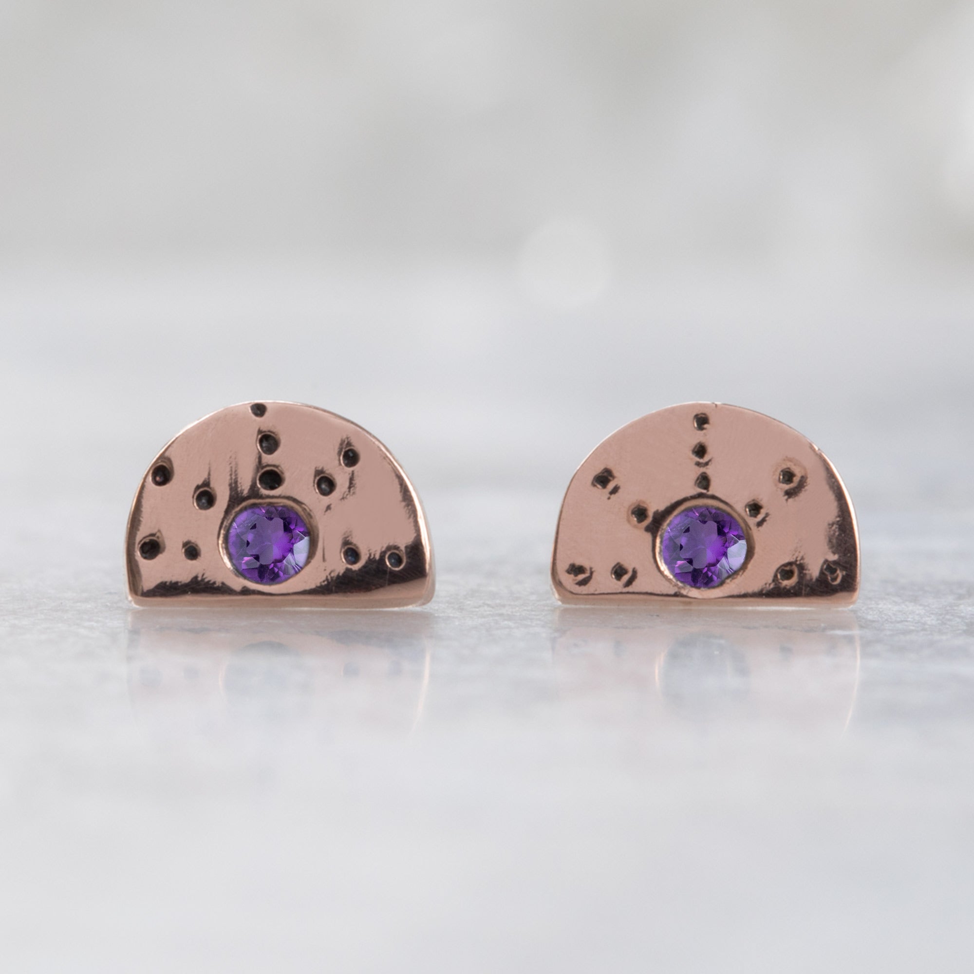 Alexis Russell Earrings The Half Moon Amethyst Stardust Stud Earrings | Yellow, Rose or Sterling Silver