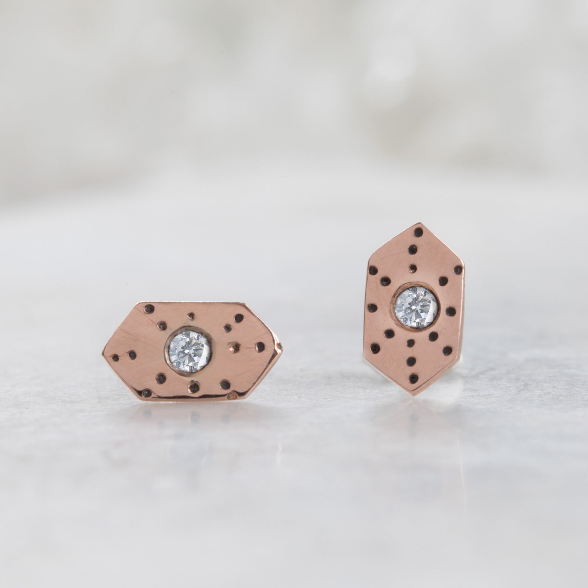 Alexis Russell Earrings The Hexagon White Diamond Stardust Stud Earrings | Rose Gold