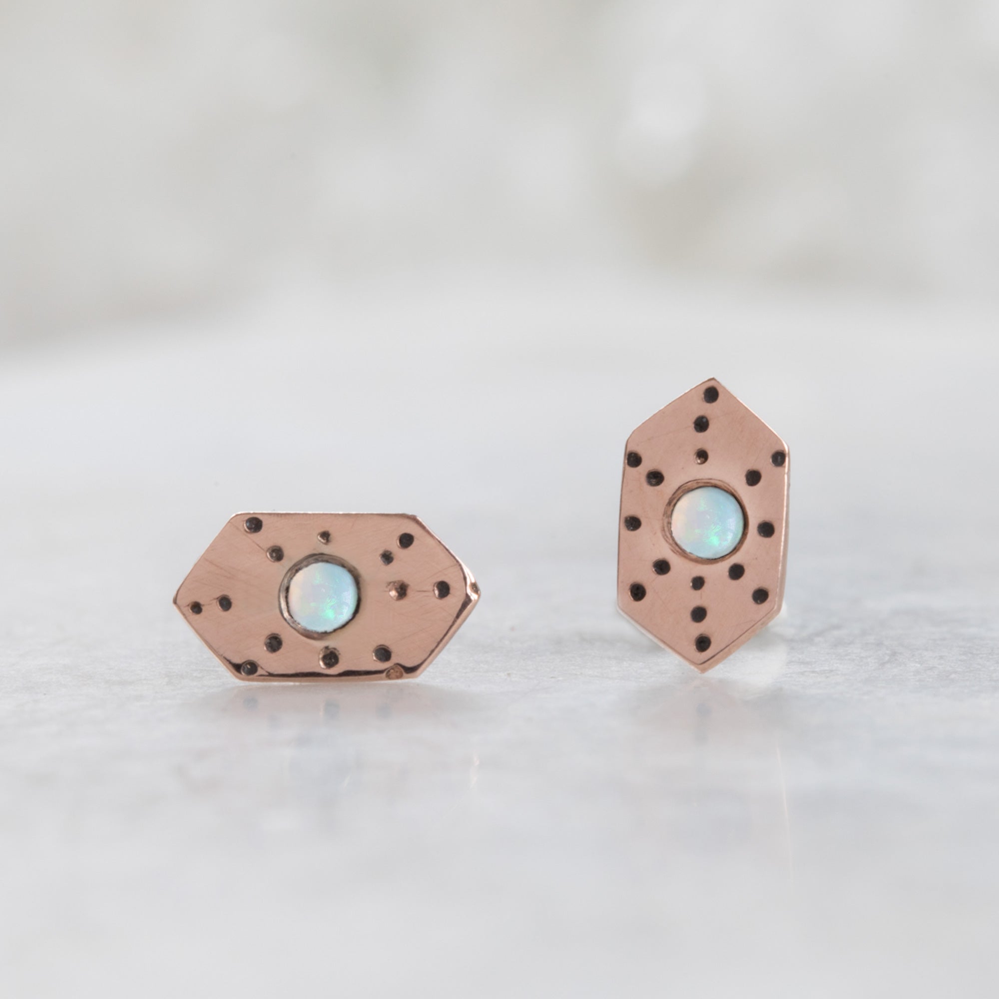 Alexis Russell Earrings The Hexagon Opal Stardust Stud Earrings | Rose Gold