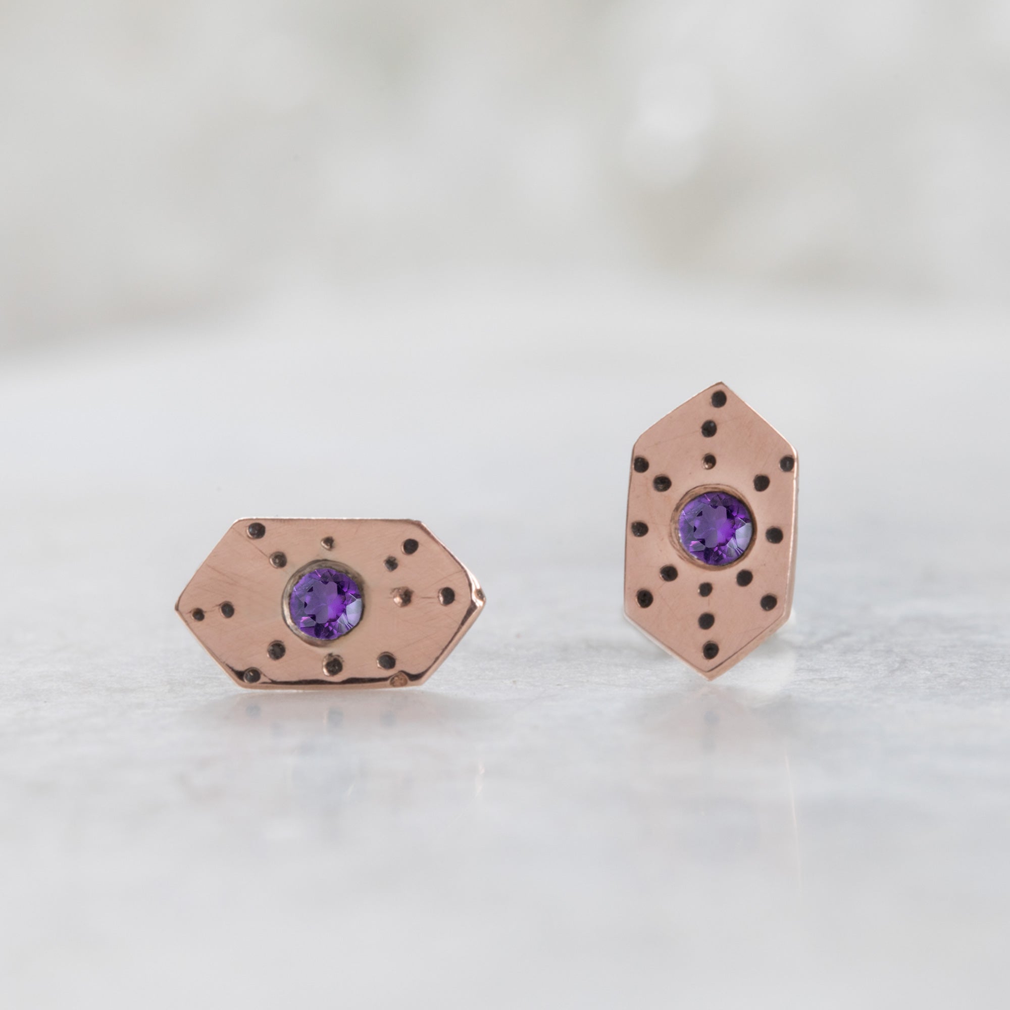Alexis Russell Earrings The Hexagon Amethyst Stardust Stud Earrings | Rose Gold