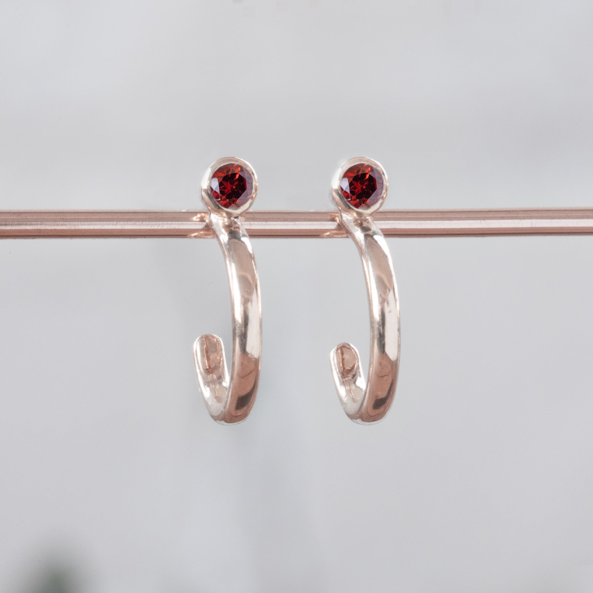 Alexis Russell Earrings Garnet Birthstone Hoop Earrings | Yellow, Rose or White Gold