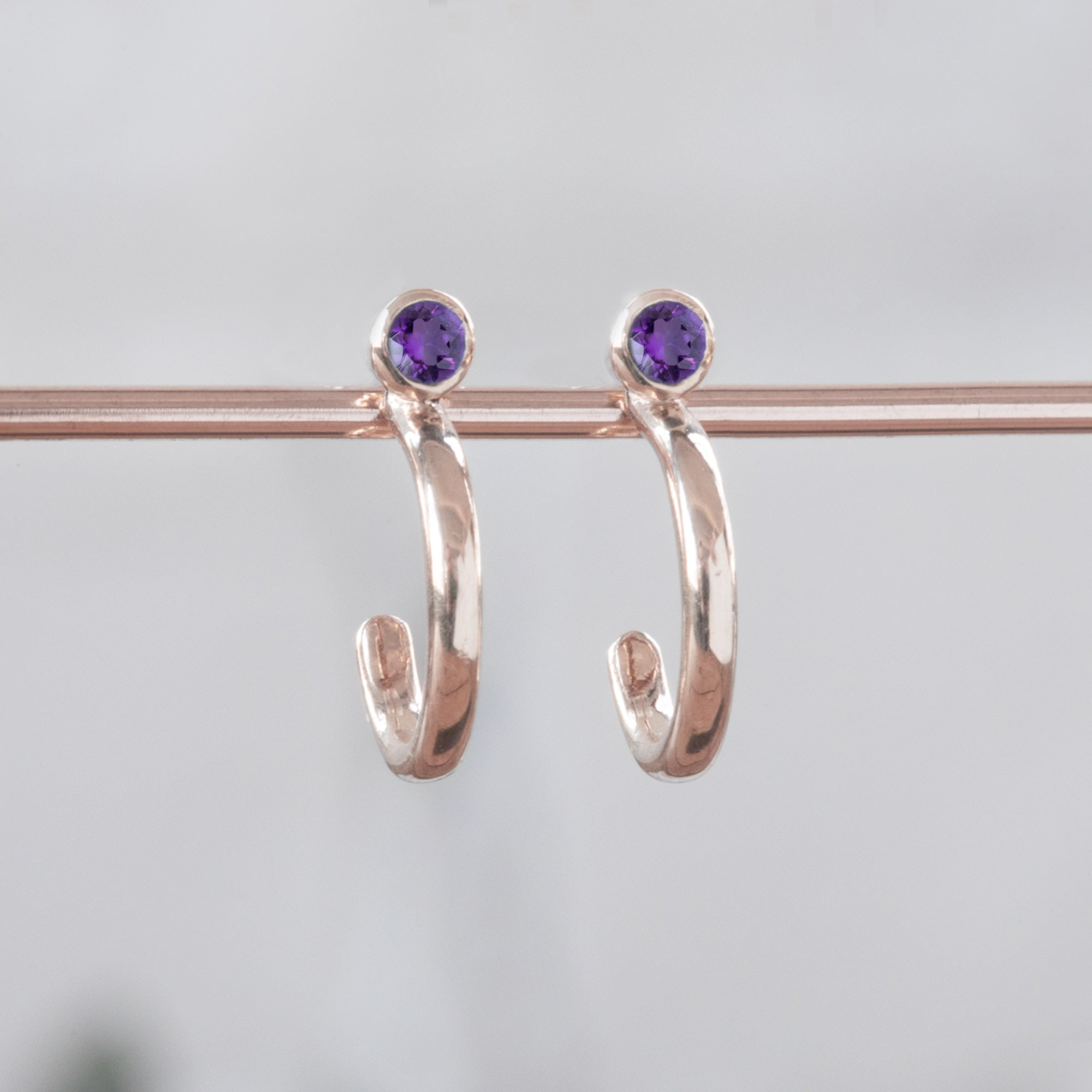 Alexis Russell Earrings Custom Amethyst Birthstone Hoop Earrings | Rose Gold