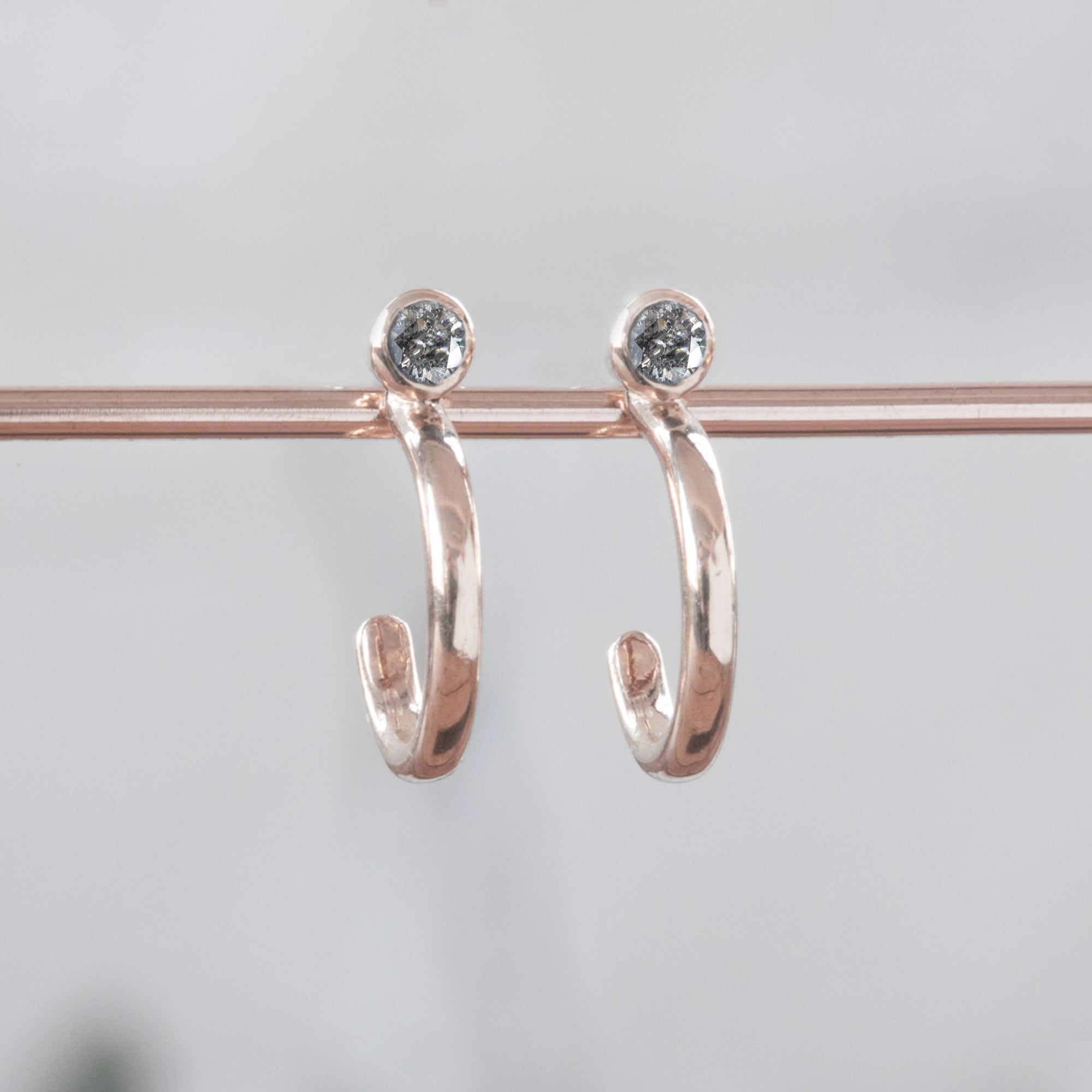 Alexis Russell Earrings Custom Salt and Pepper Diamond Birthstone Hoop Earrings | Rose Gold