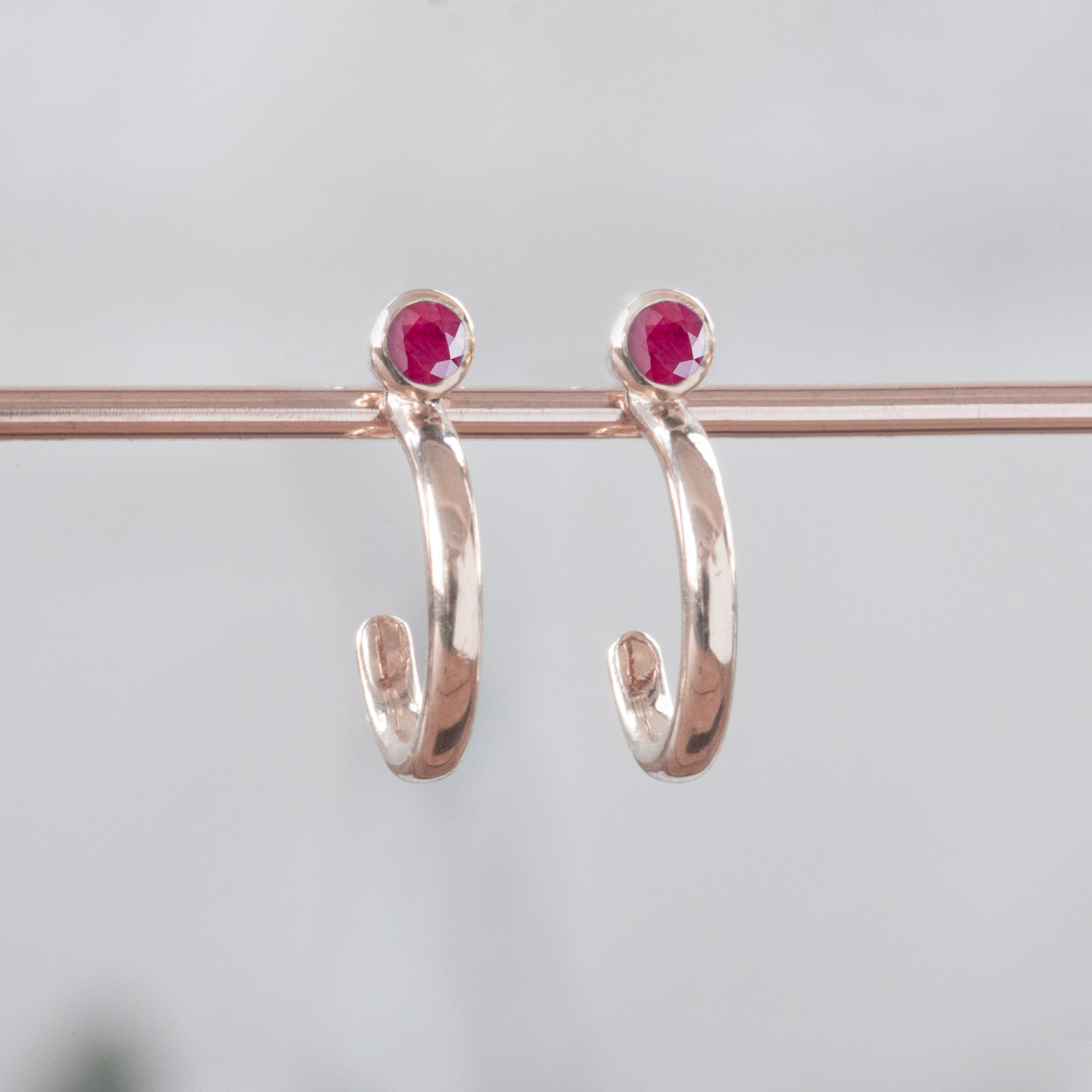 Alexis Russell Earrings Custom Ruby Birthstone Hoop Earrings | Rose Gold