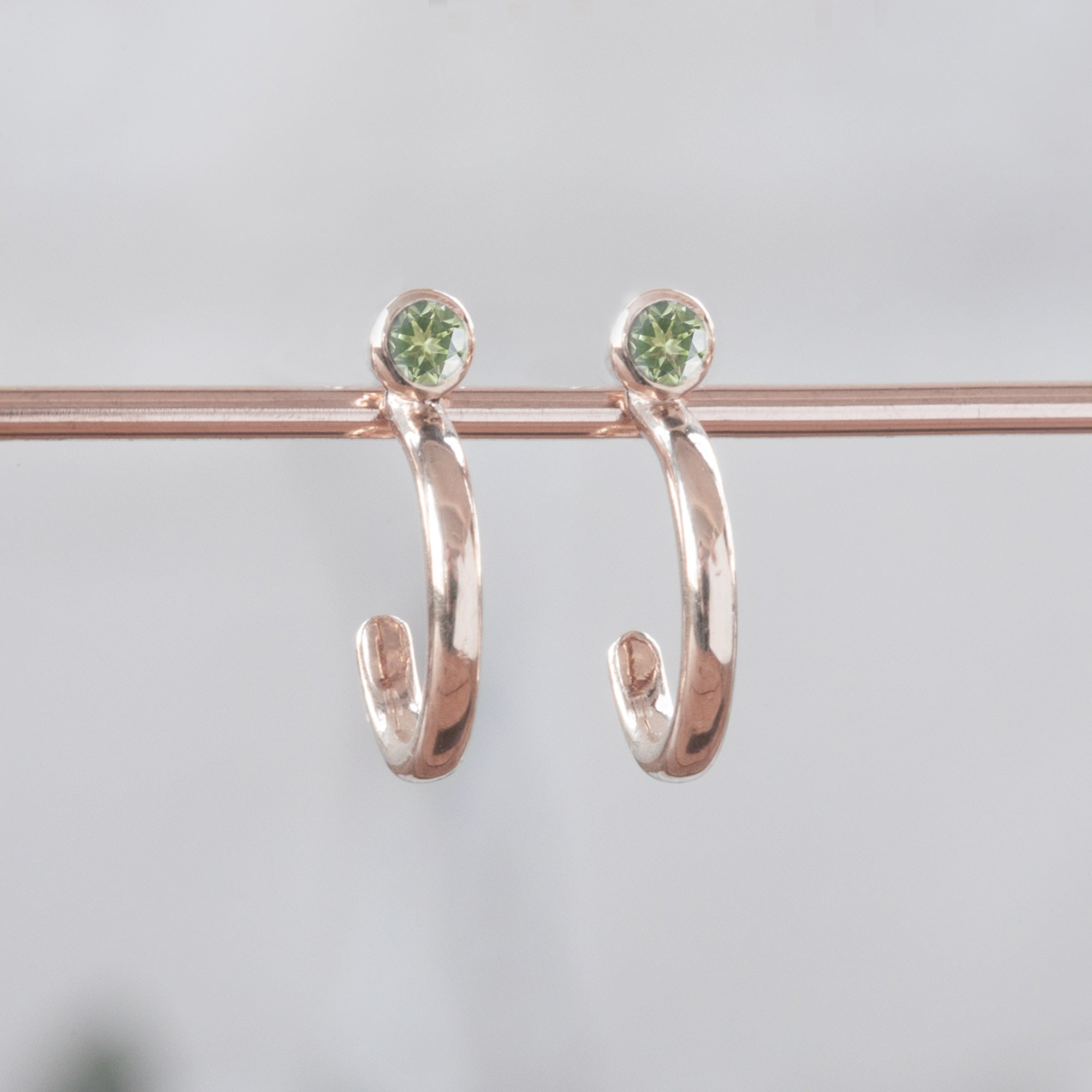 Alexis Russell Earrings Custom Peridot Birthstone Hoop Earrings | Rose Gold