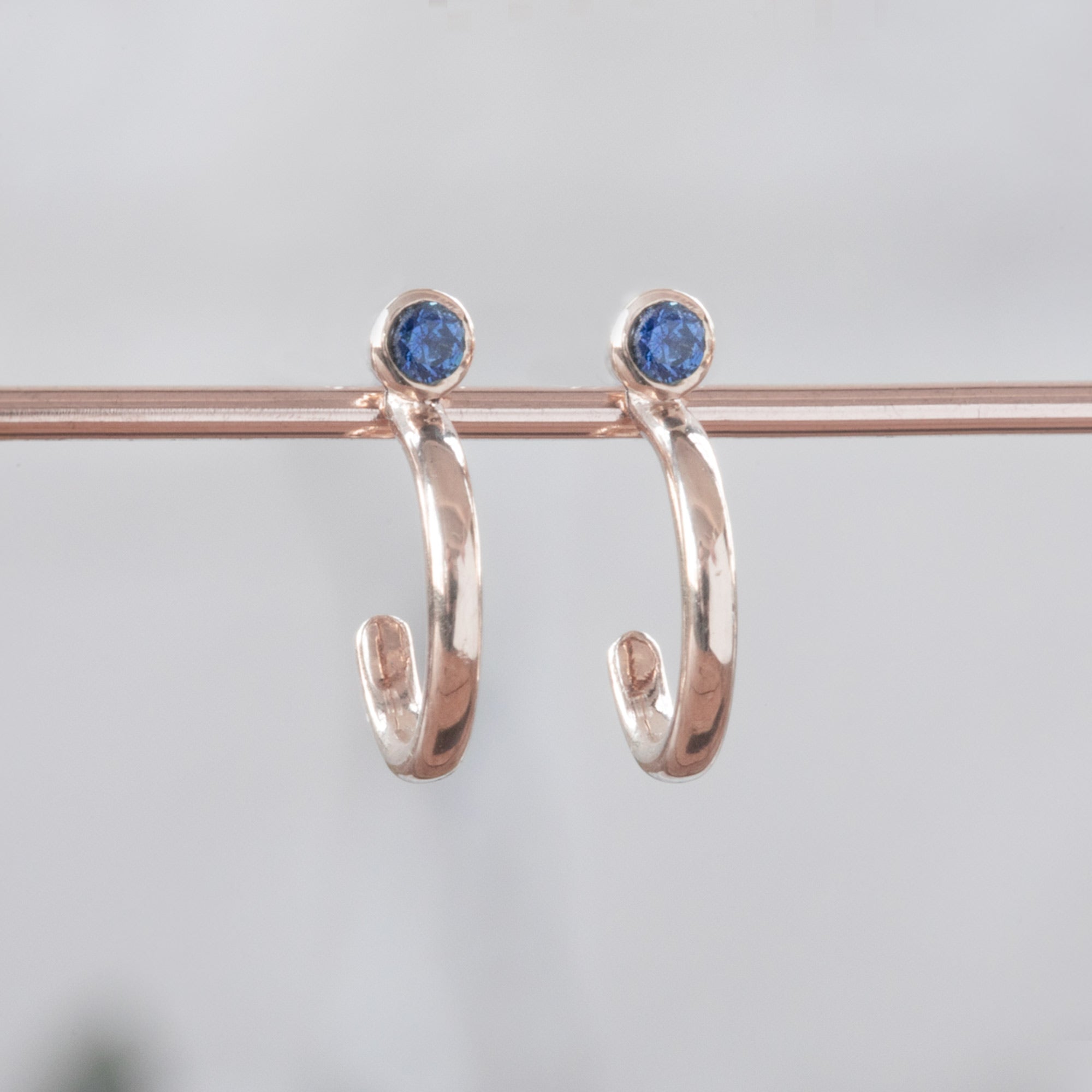 Alexis Russell Earrings Blue Sapphire Birthstone Hoop Earrings | Yellow, Rose or White Gold