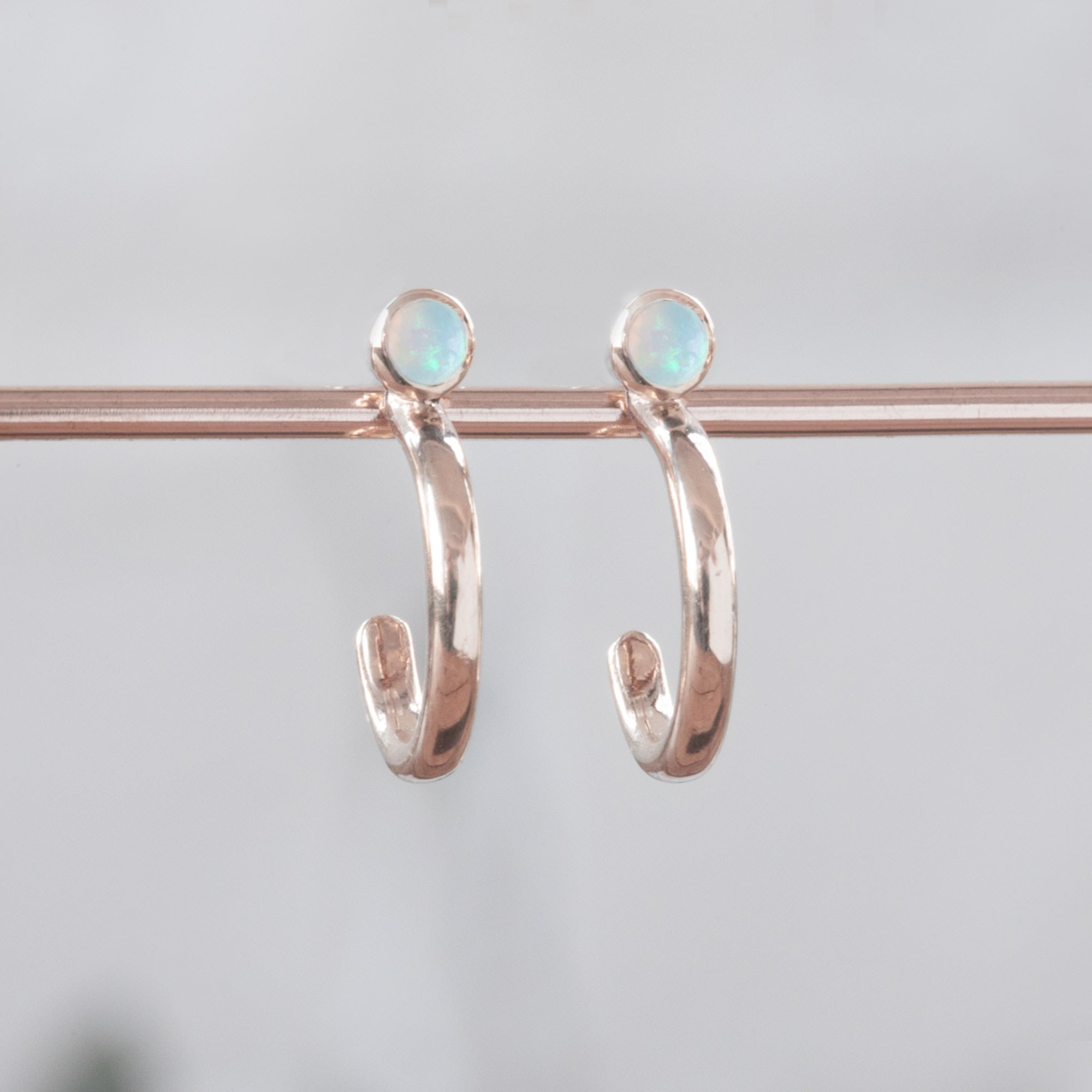 Alexis Russell Earrings Custom Opal Birthstone Hoop Earrings | Rose Gold