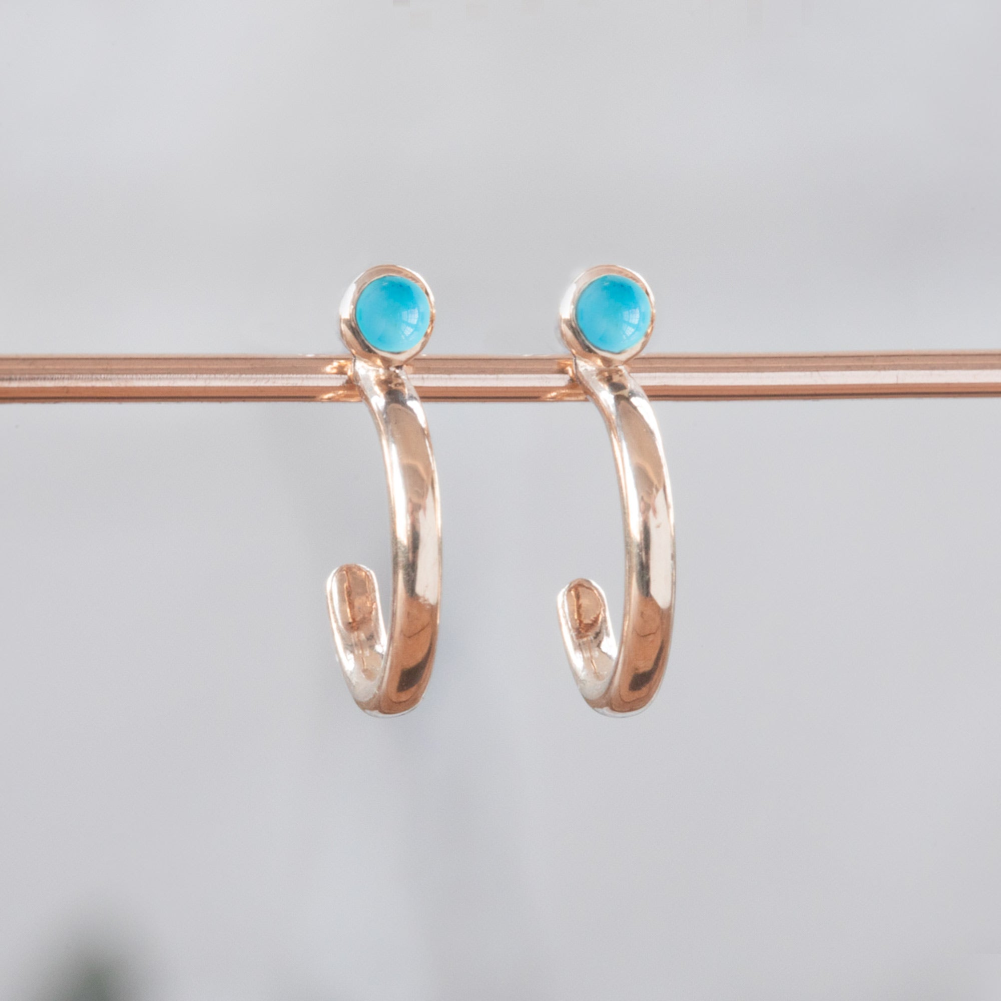 Alexis Russell Earrings Custom Turquoise Birthstone Hoop Earrings | Rose Gold