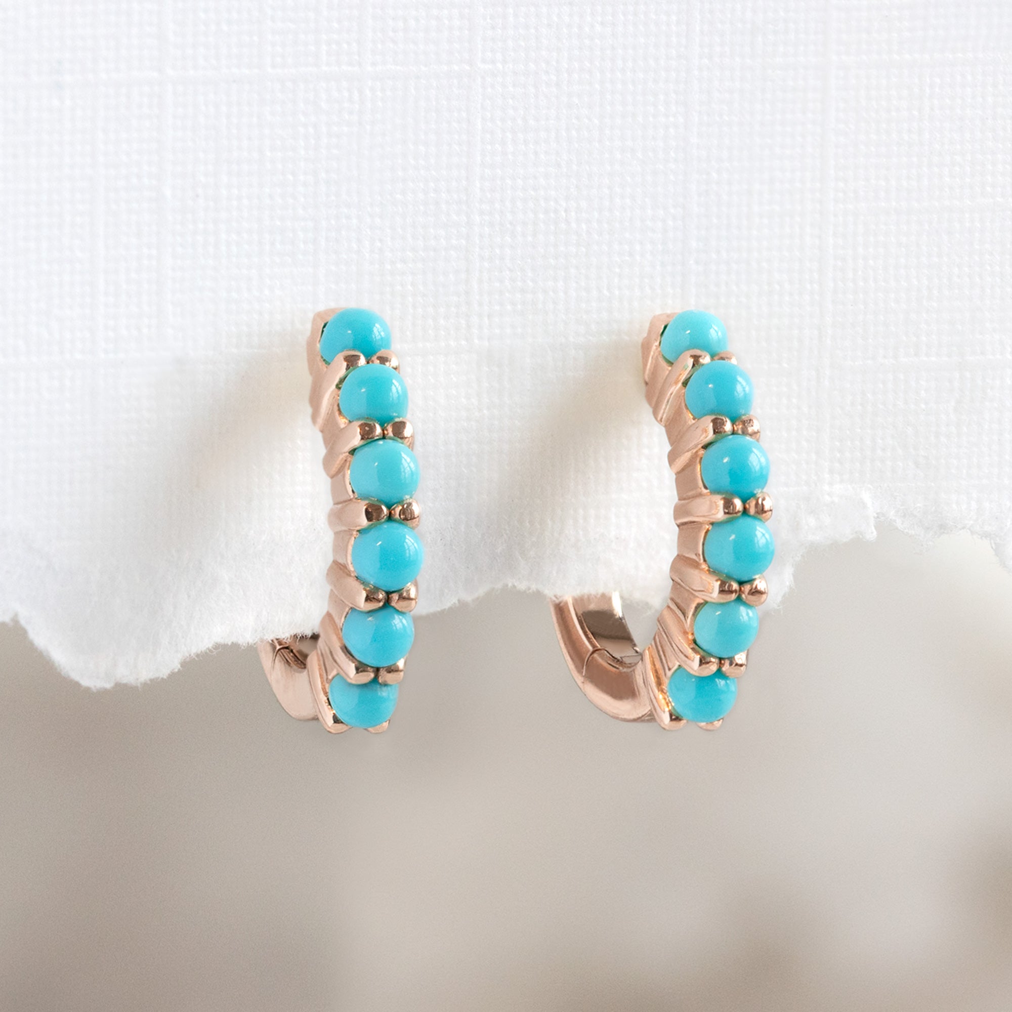 Alexis Russell Earrings The Turquoise Huggie Hoop Earrings | Rose Gold
