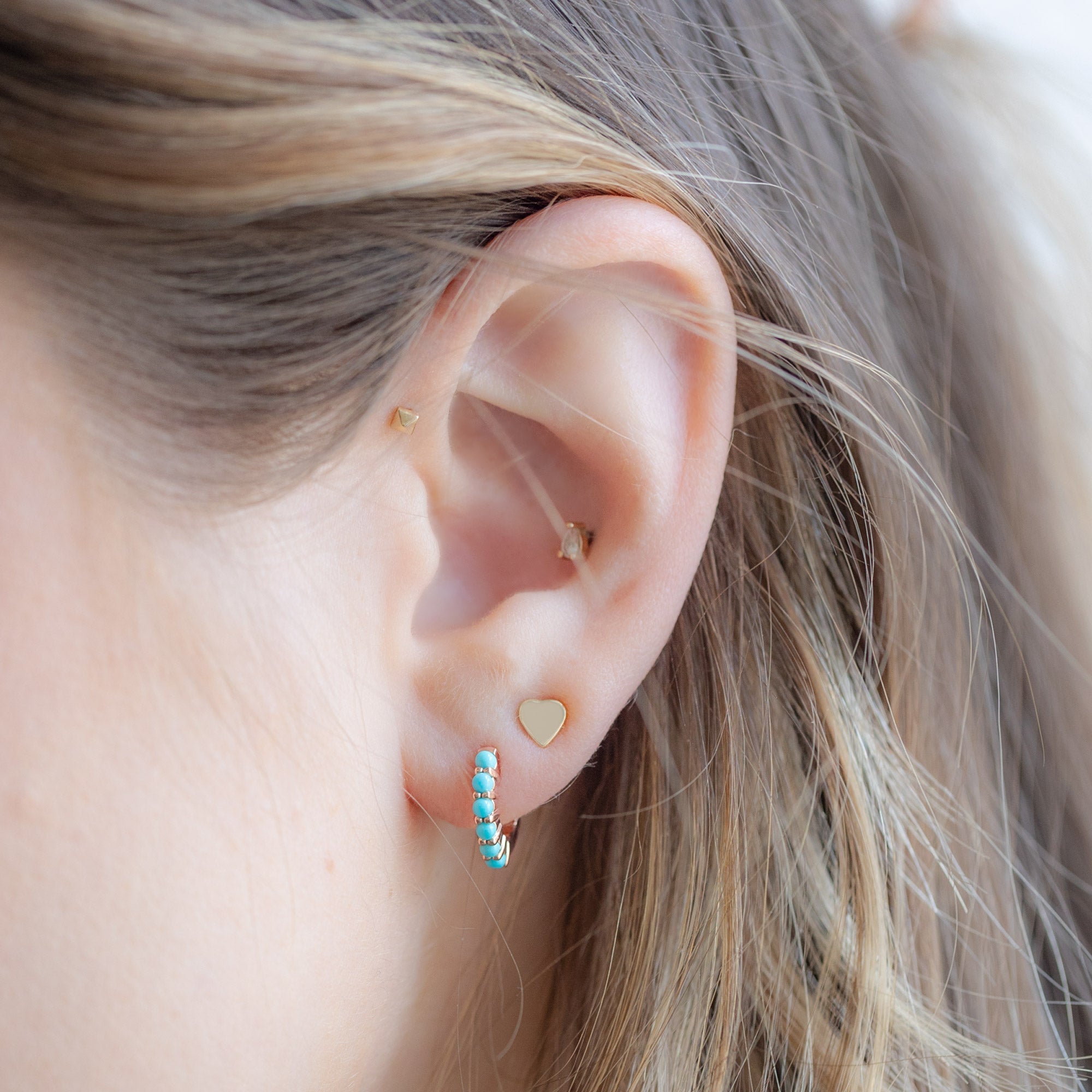 Alexis Russell Earrings The Turquoise Huggie Hoop Earrings | Rose Gold