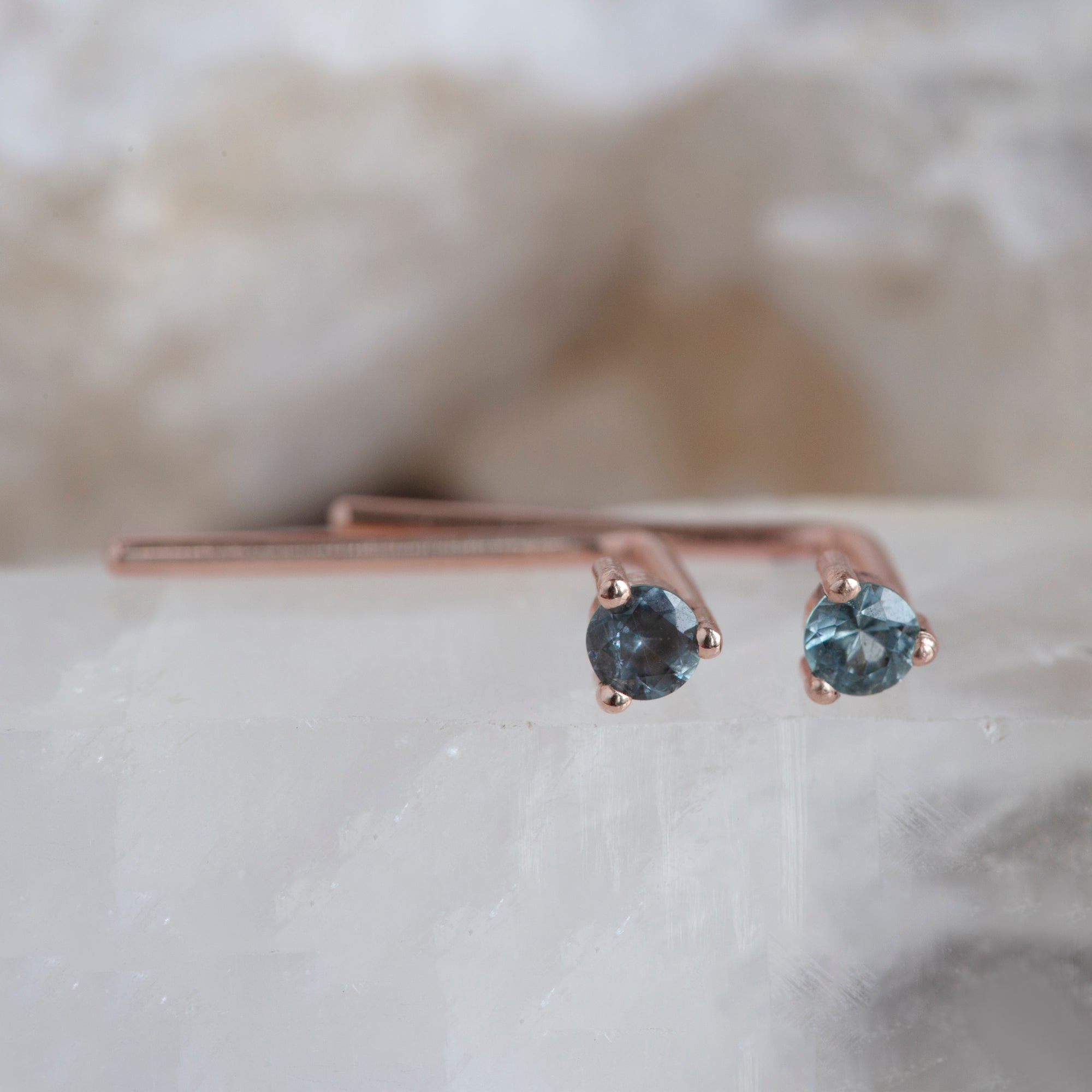 Alexis Russell Earrings The Blue Montana Sapphire Staple Thread Earrings | Yellow, Rose, White or Sterling Silver