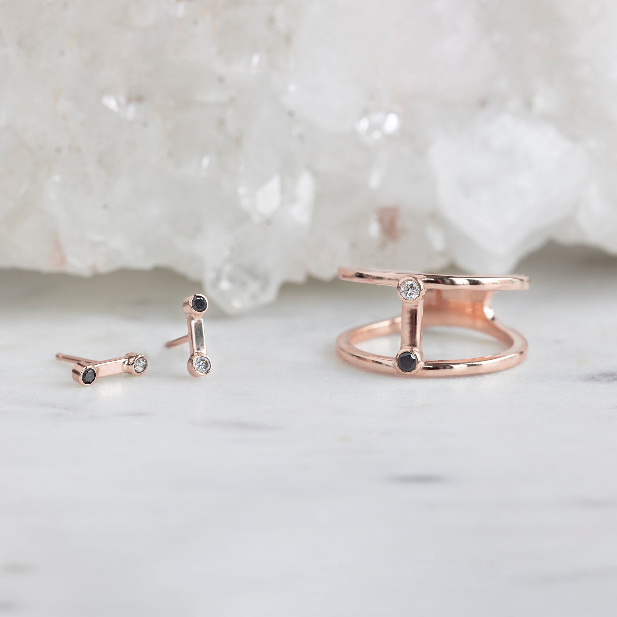 Alexis Russell Earrings The Duality Diamond Stud Earrings | Rose Gold