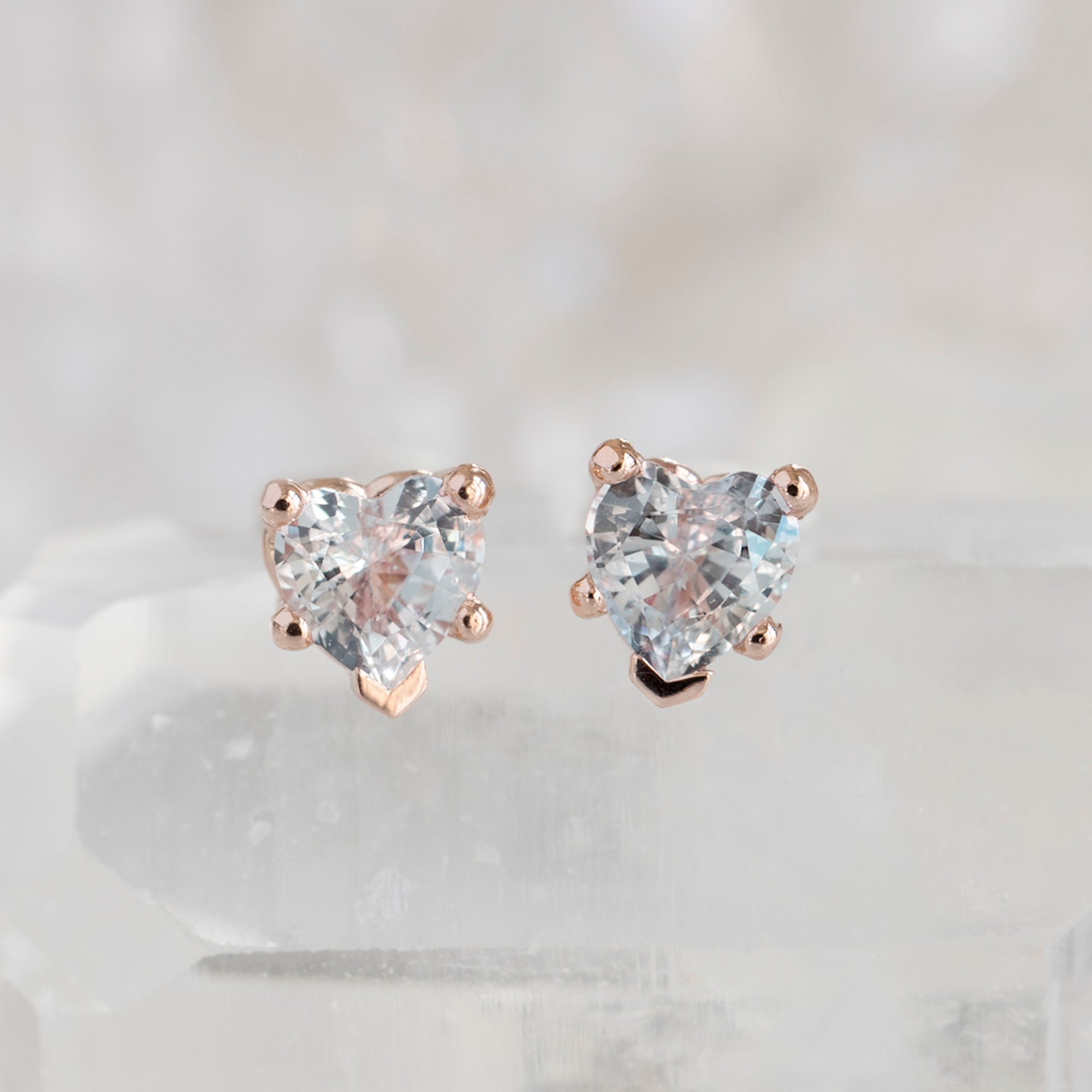 Alexis Russell Earrings The White Sapphire Gemstone Heart Stud Earrings | Yellow, Rose or White Gold