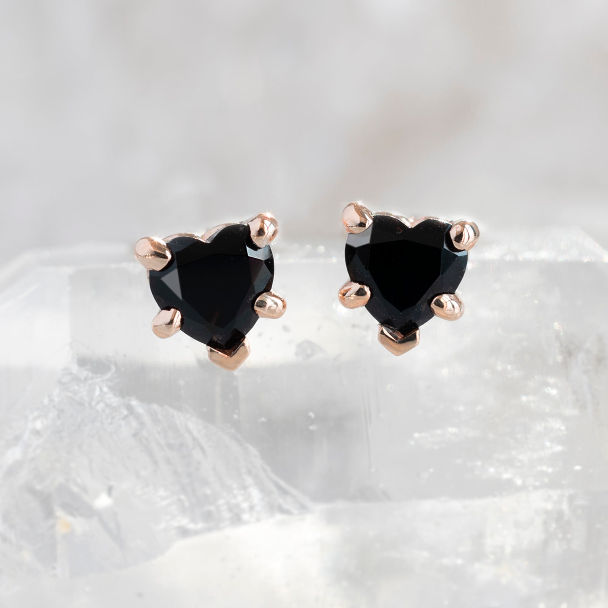 Alexis Russell Earrings The Black Onyx Gemstone Heart Stud Earrings | Yellow, Rose or White Gold