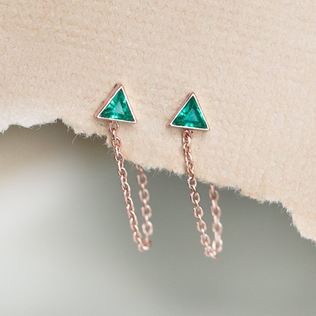 Alexis Russell Earrings The Emerald Trillion Chain Hoop Earrings | Rose Gold