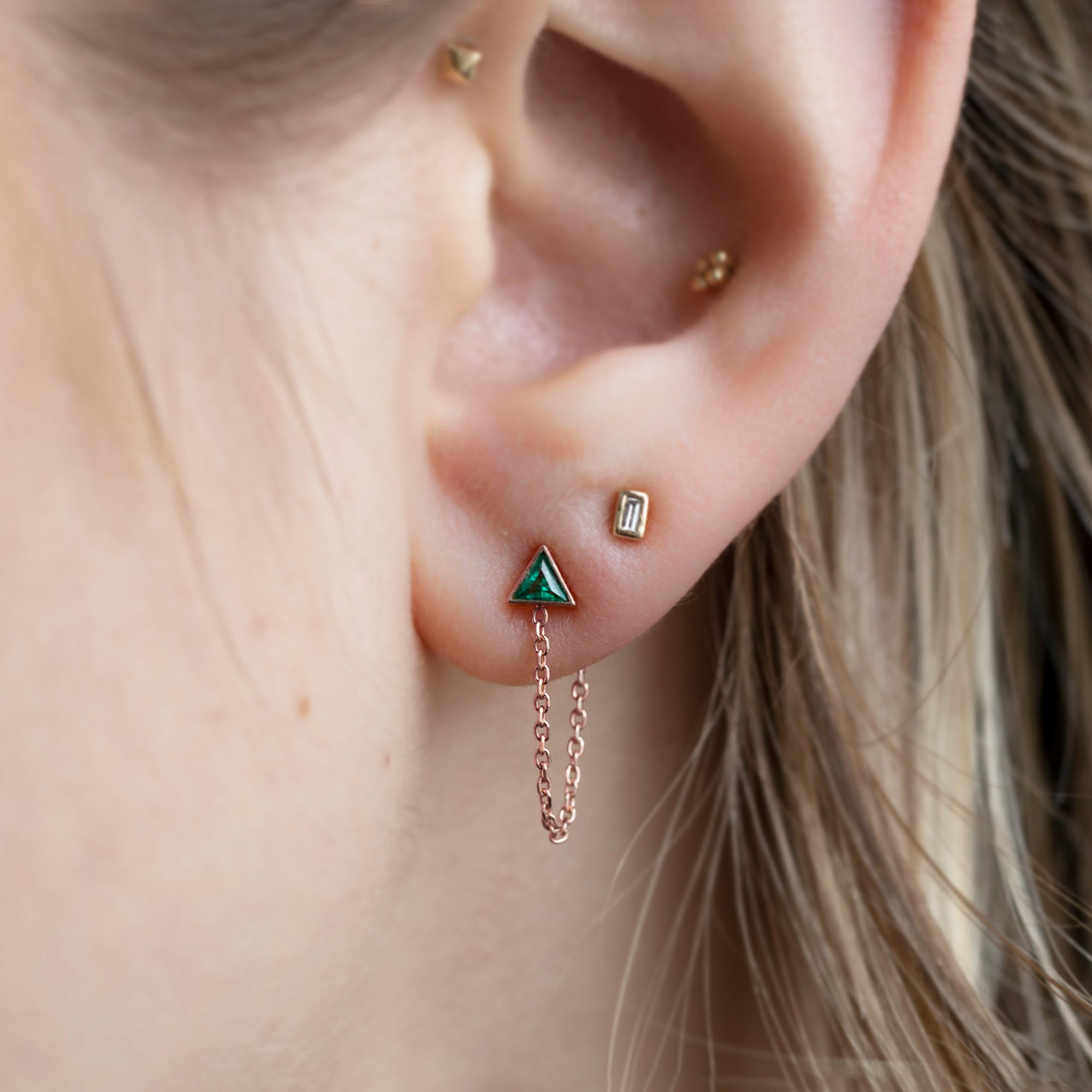 Alexis Russell Earrings The Emerald Trillion Chain Hoop Earrings | Rose Gold
