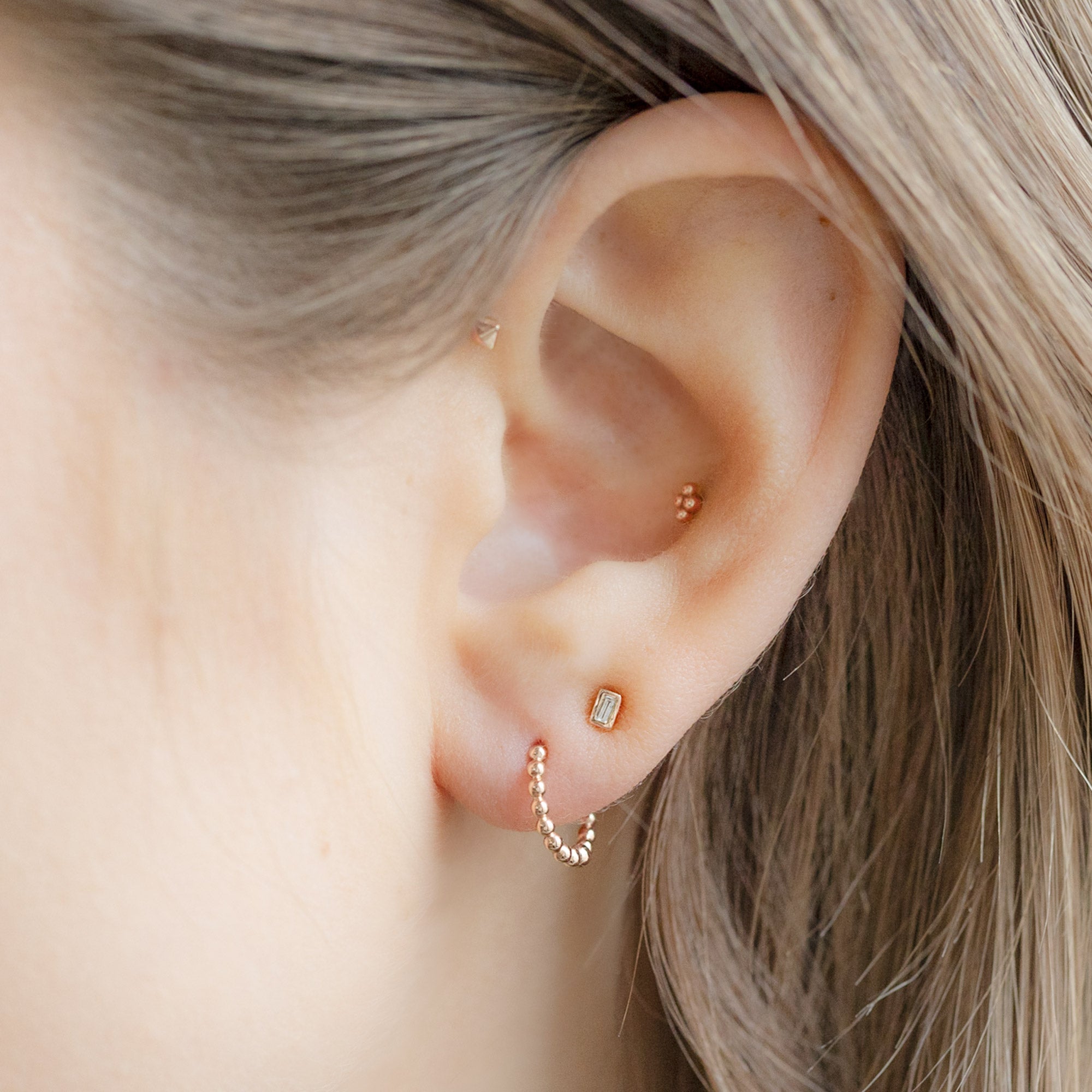 Alexis Russell Earrings The Beaded Huggie Hoops | Yellow, Rose or White Gold