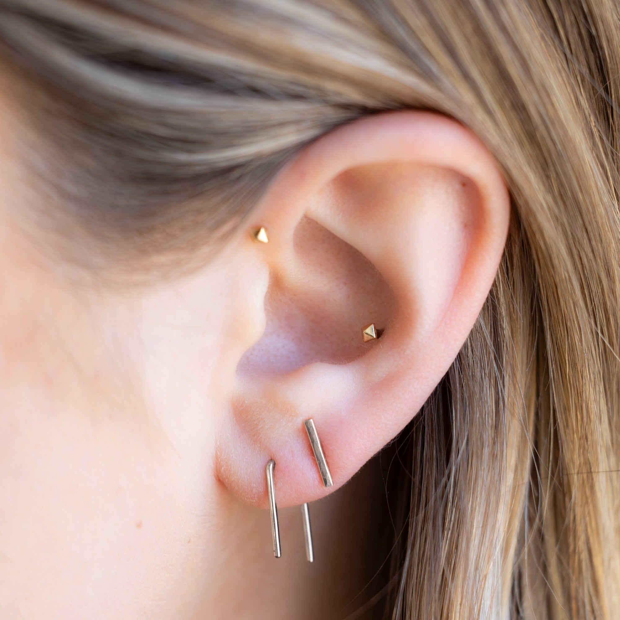 Alexis Russell Earrings The Linea Bar Stud Earrings | Yellow, Rose, White or Sterling Silver