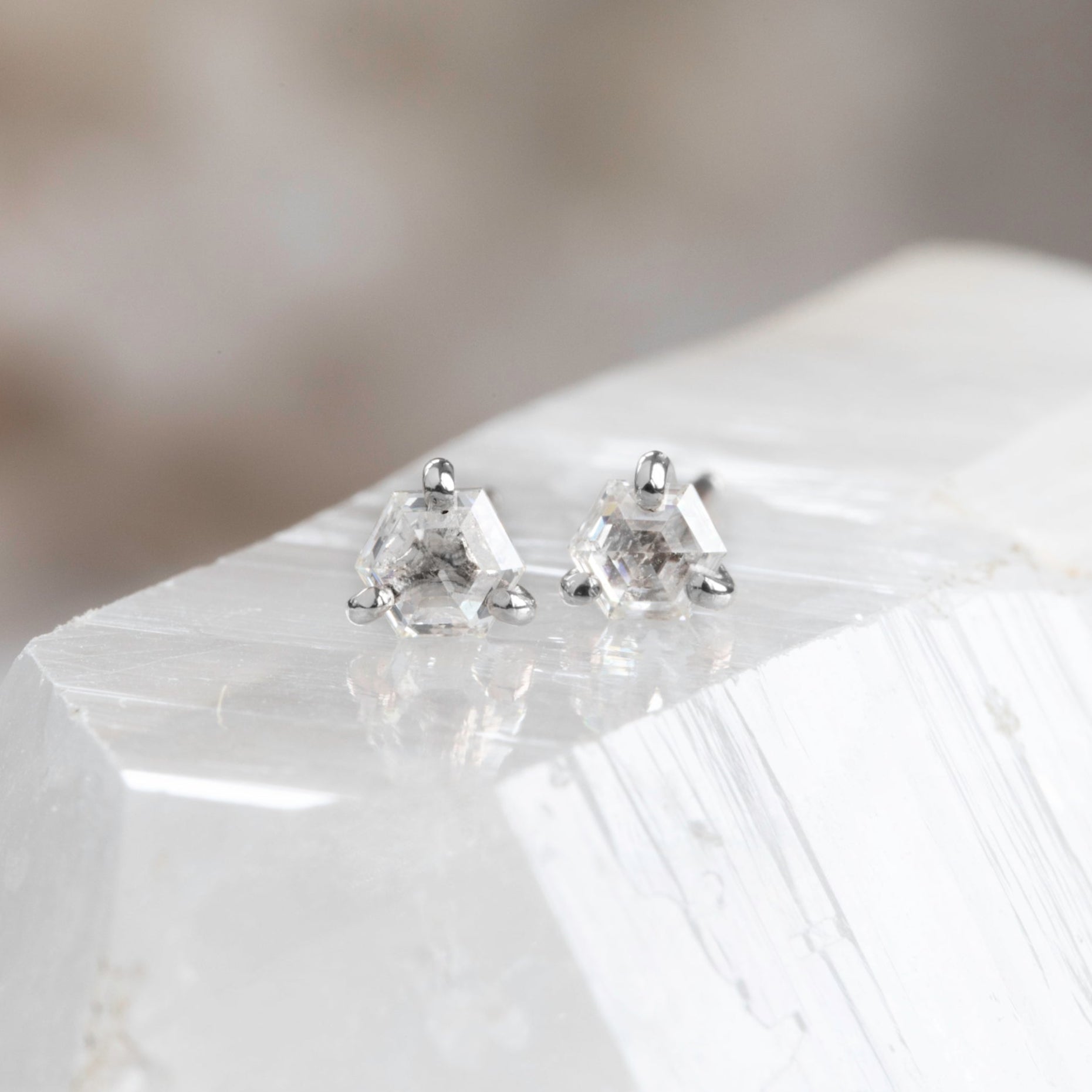 Alexis Russell Earrings The Teensy White Diamond Hexagon Stud Earrings | Yellow, Rose or White Gold